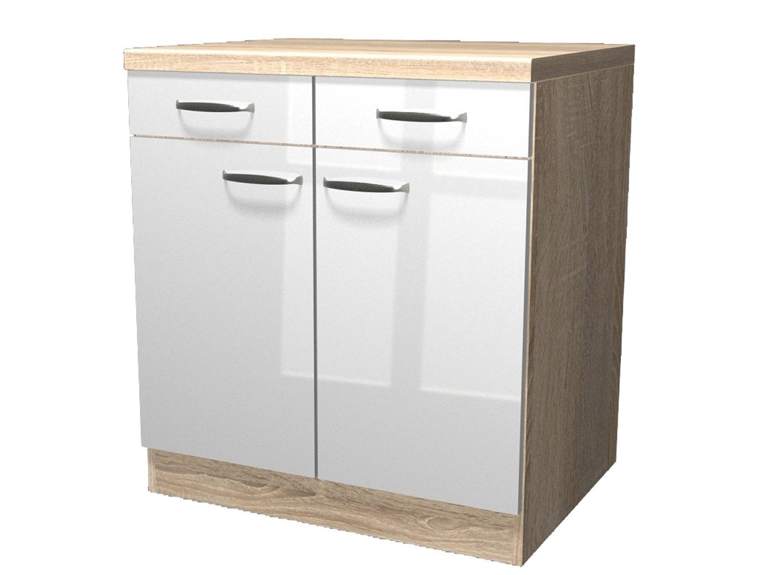 Flex-Well Unterschrank Küchenunterschrank - 80 cm breit - Hochglanz Weiß Sonoma Eiche – Valen