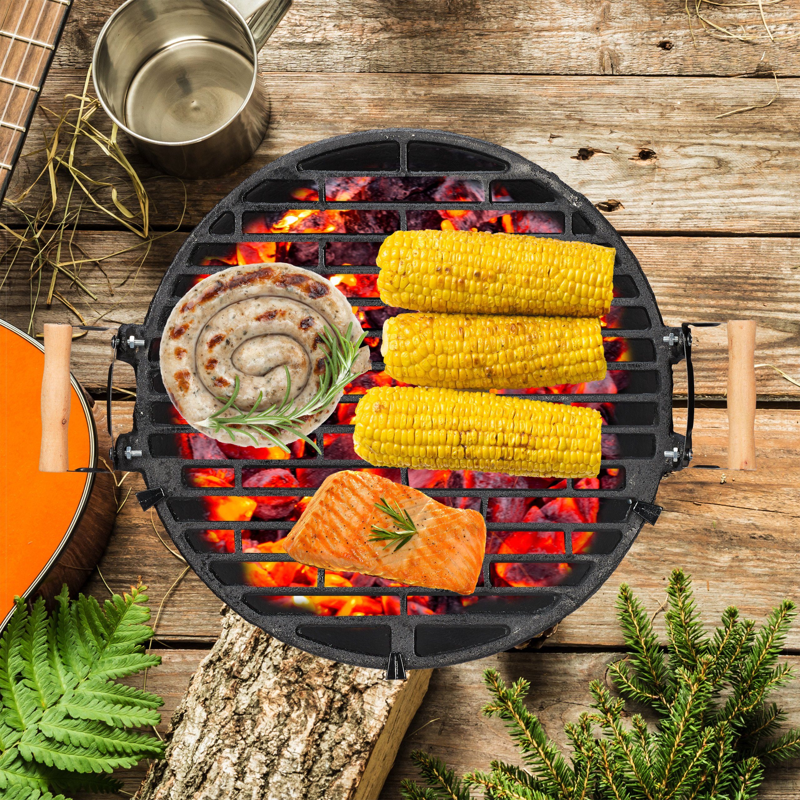 relaxdays Holzkohlegrill Grillfass Gusseisen