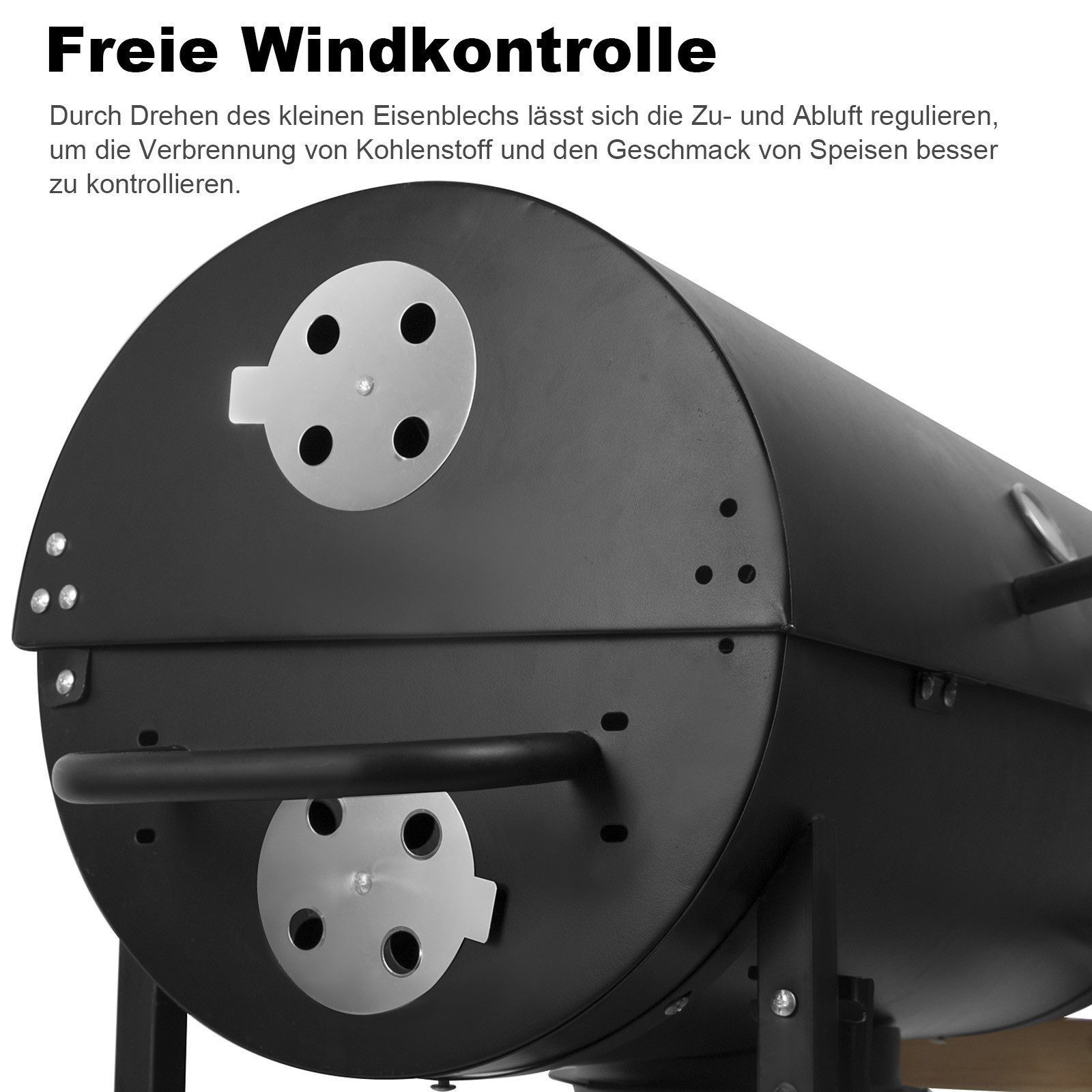 SunJas Holzkohlegrill XXL Grillwagen mit Thermometer, Ascheauffangschale und Seitenablagen, Grillfläche: 75 x 38,5 cm für 8-12 Personen, großer Gartengrill für  – Bild 4 von 5