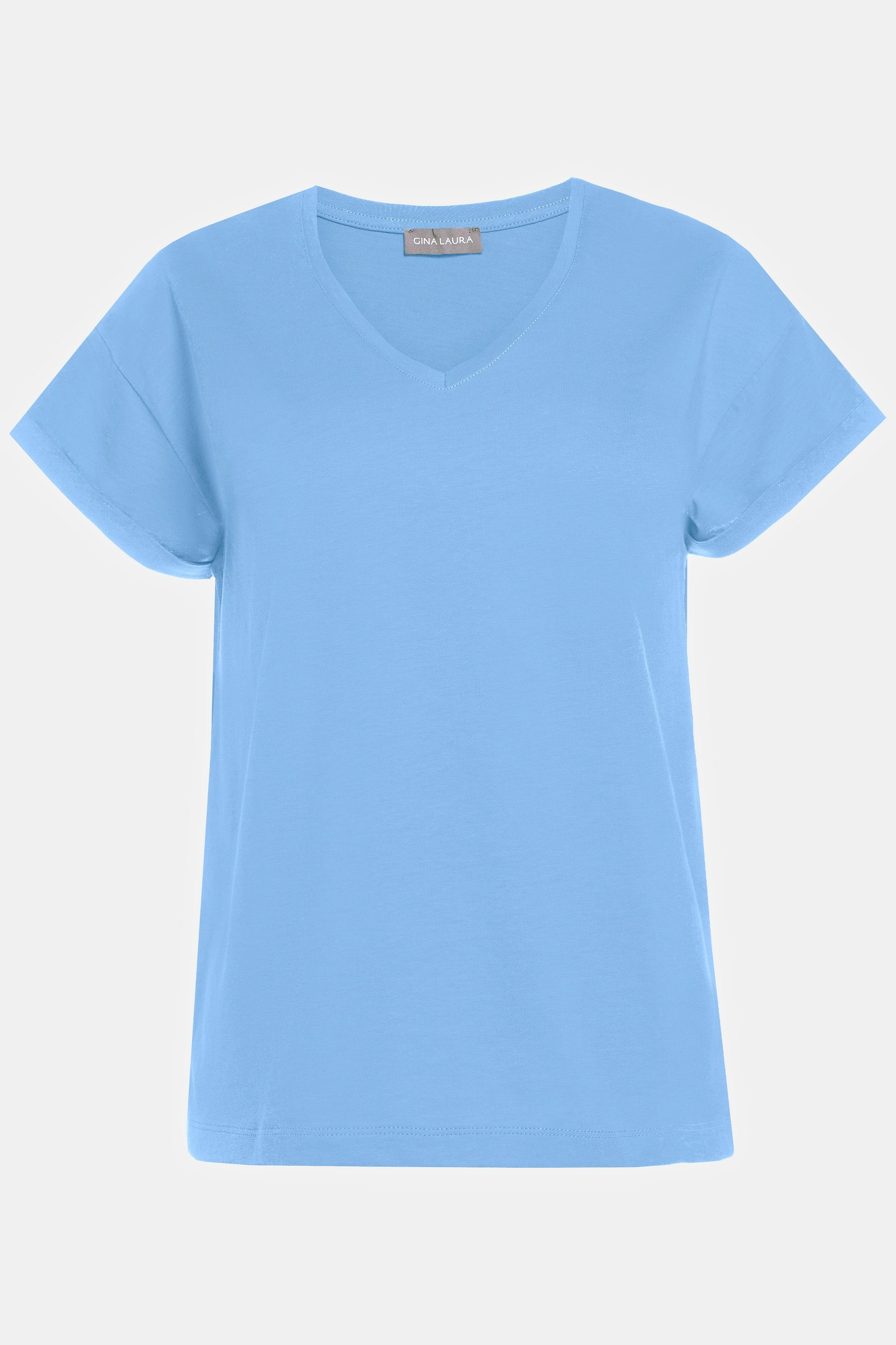 T-Shirt Halbarm Oversized V-Ausschnitt Laura kornblume Rundhalsshirt Gina