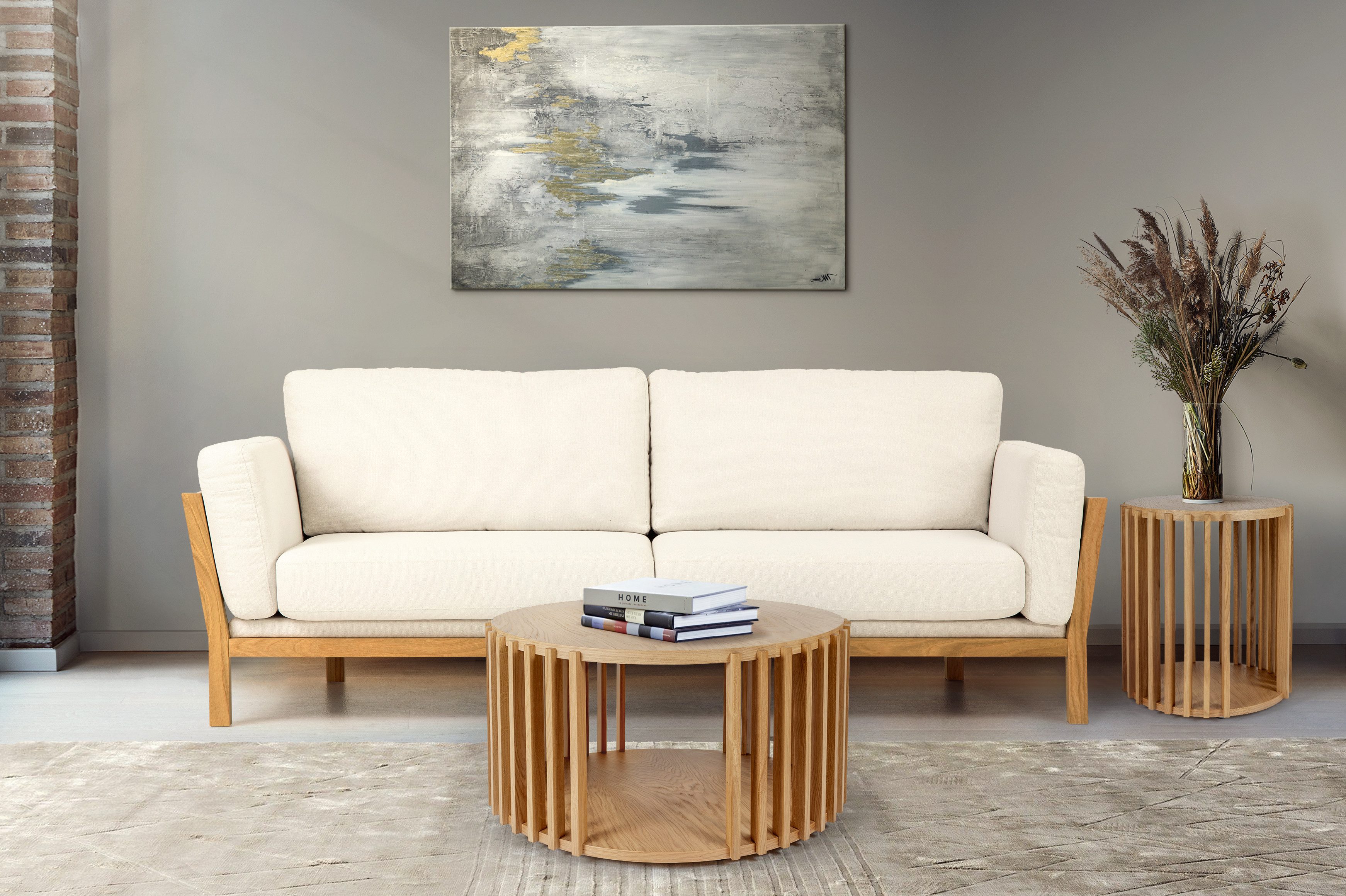 Woodman Beistelltisch Drum, Breite/Tiefe/Höhe: 53/53/58 cm, Holzfurnier aus Eiche, Sproßen aus massiver Eiche, FSC®