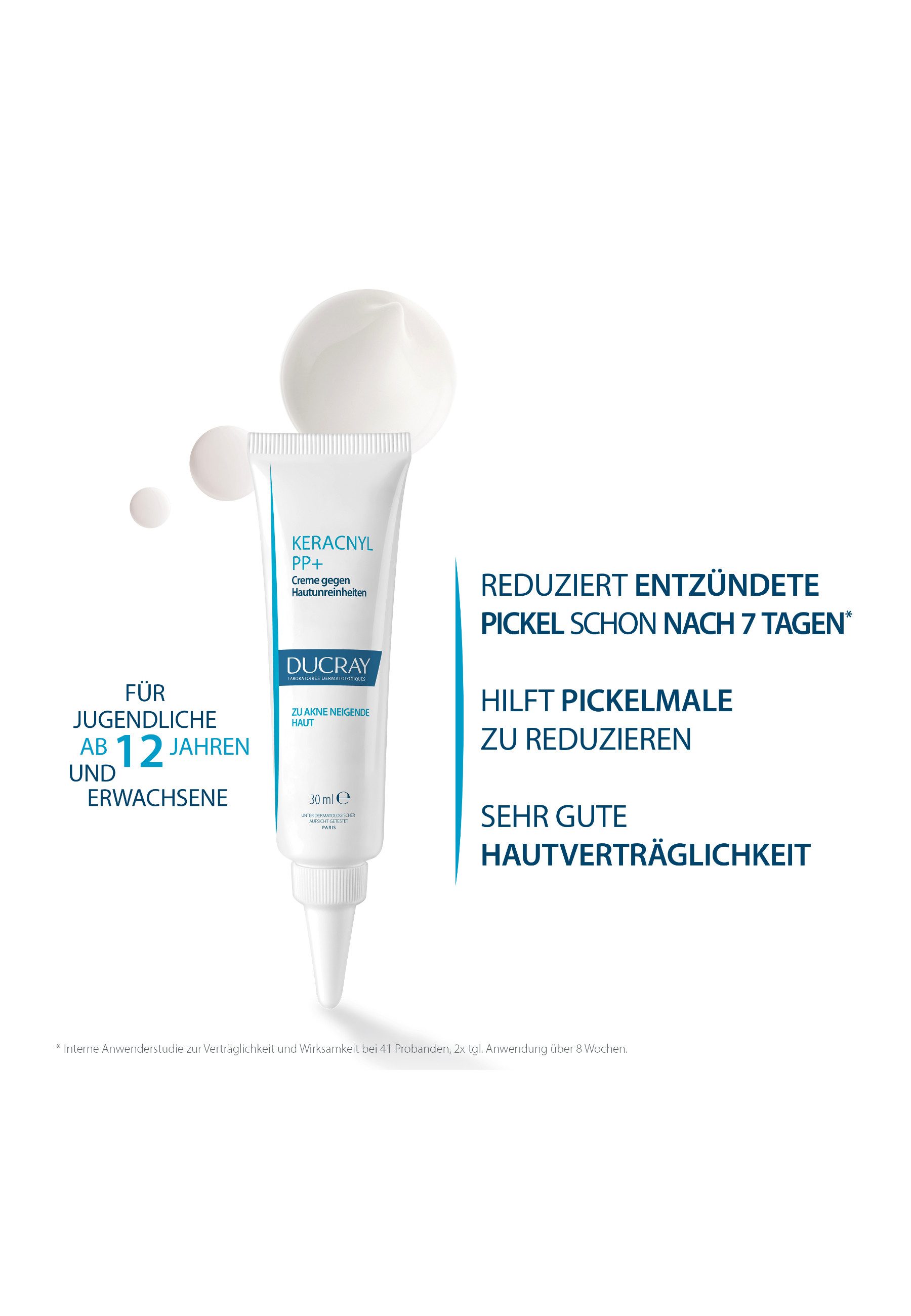 Ducray Gesichtspflege KERACNYL PP+ Creme gegen Hautunreinheiten, talgregulierende Pflege bei zu Akne neigender Haut