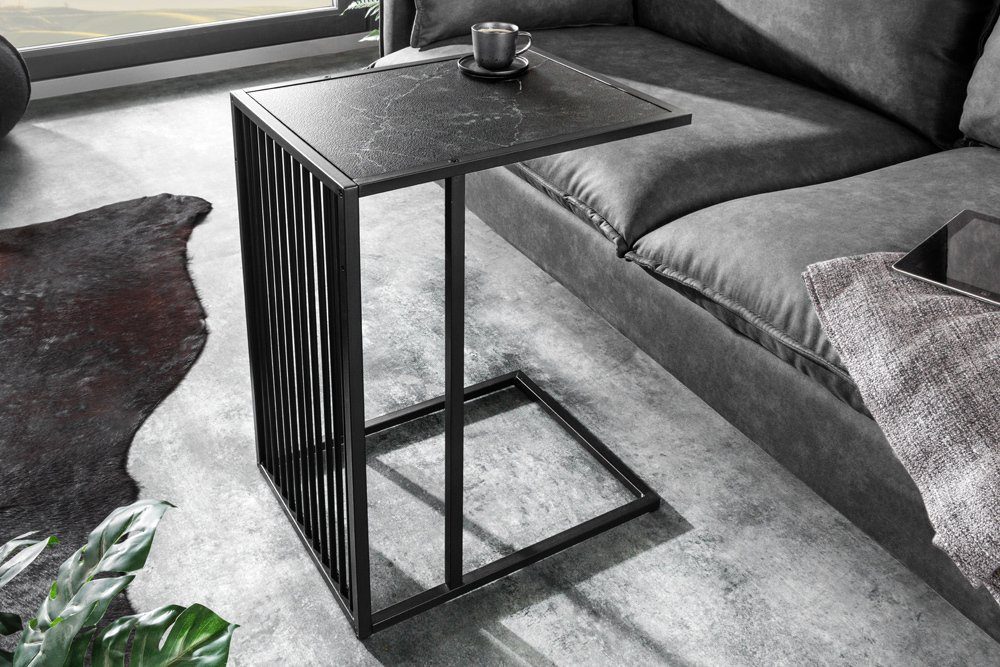 riess-ambiente Beistelltisch ARCHITECTURE 65cm schwarz (Einzelartikel, 1-St), Wohnzimmer · Marmor-Optik · Metall · Laptoptisch · Industrial Design schwarz | schwarz