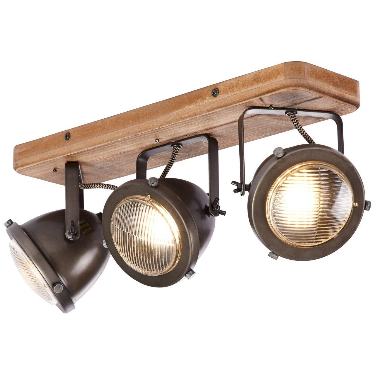 Brilliant Deckenstrahler Carmen Wood, ohne Leuchtmittel, Spotbalken 3flg burned steel/holz