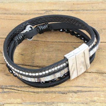 KARMA Lederarmband Damenarmband Leder schwarz silber mit Kristallen (Damenschmuck Armband Kristalle), Damenarmband Schmuck Armschmuck Geschenk