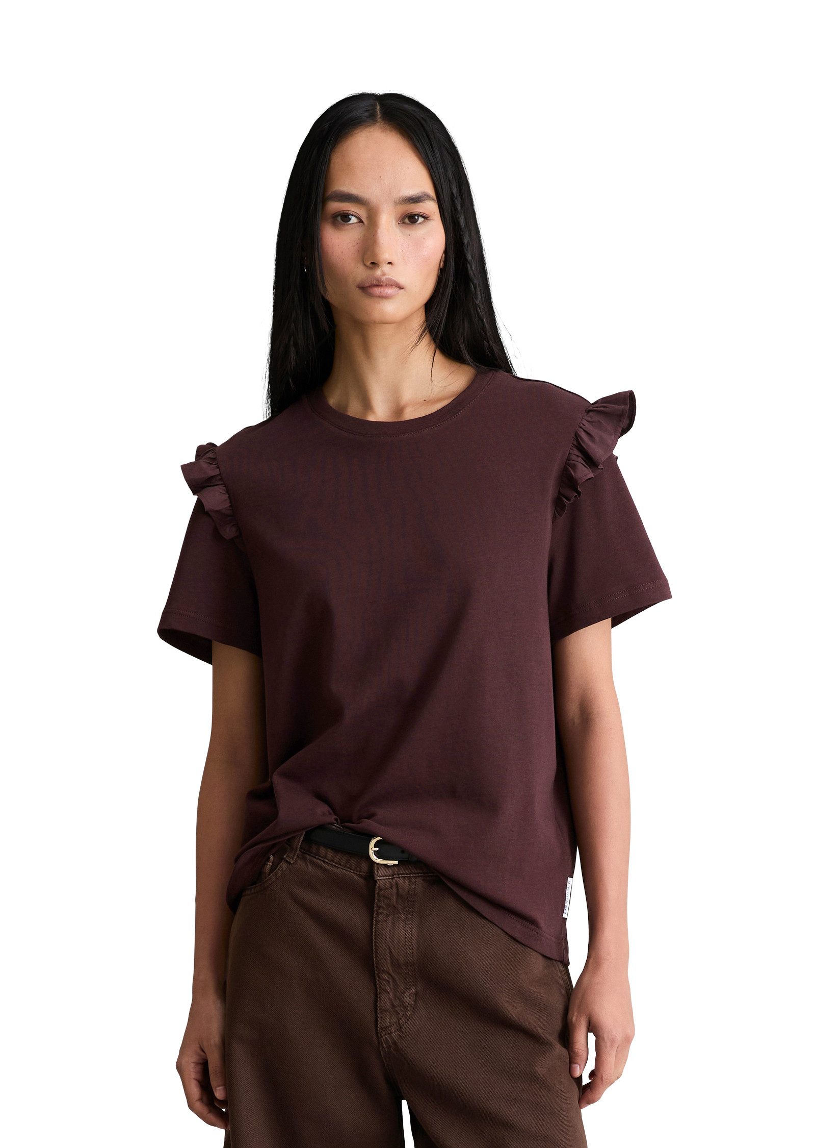 Marc O'Polo DENIM T-Shirt mit Popline-Rüschen am Arm