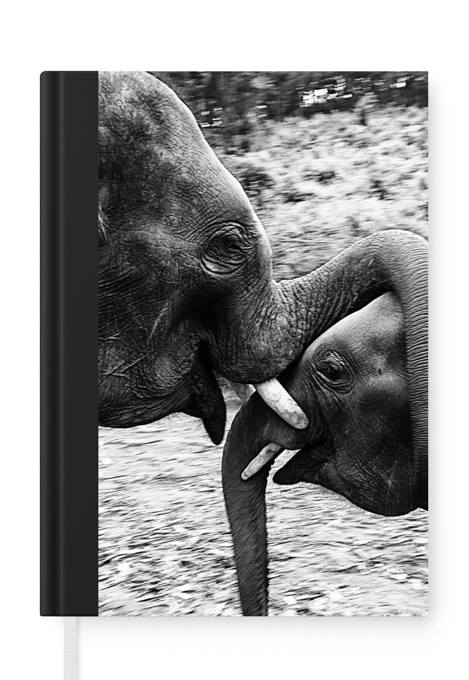 MuchoWow Notizbuch Elefant - Tiere - Natur - Schwarz und weiß, Journal, Merkzettel, Tagebuch, Notizheft, A5, 98 Seiten, Haushaltsbuch