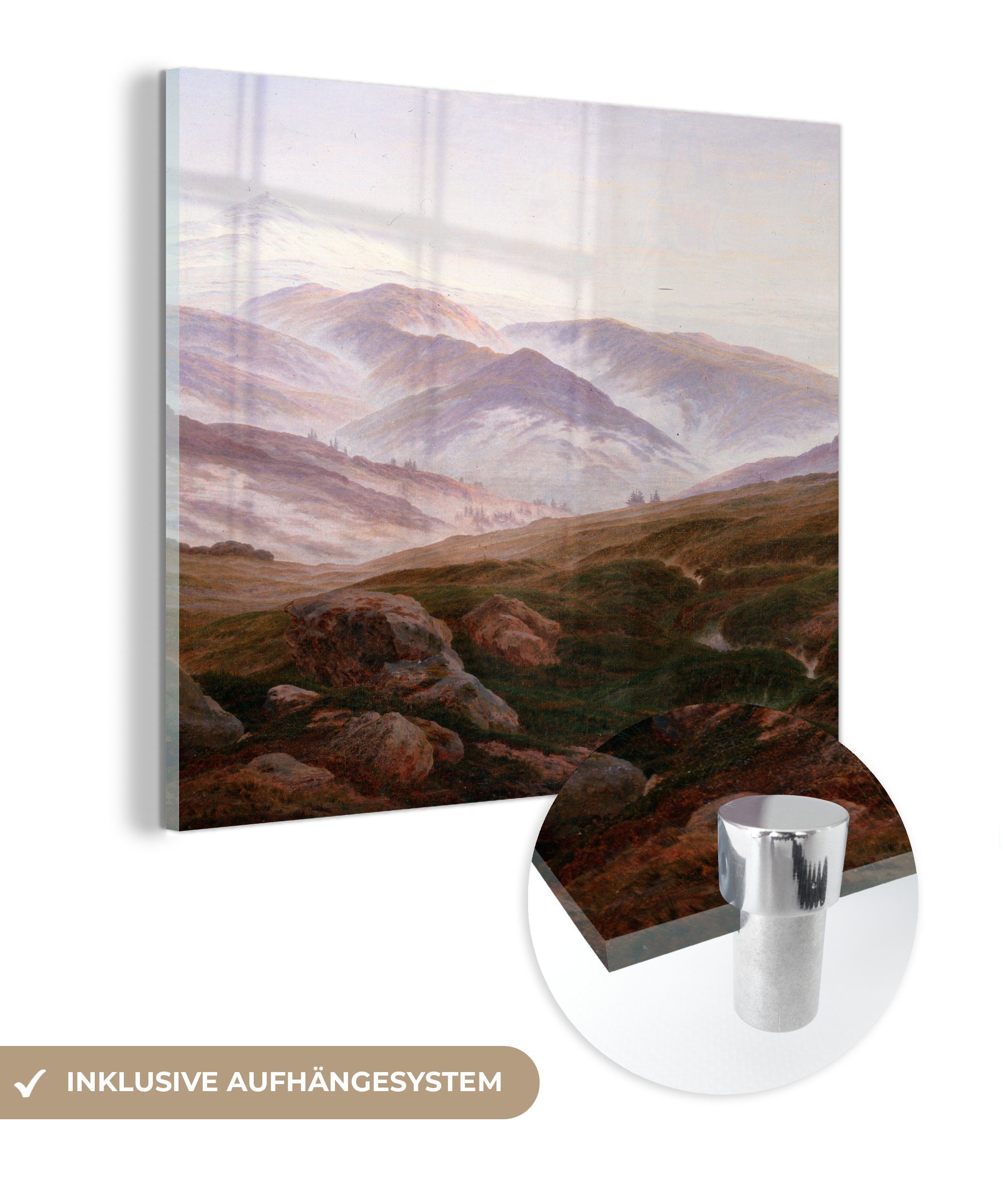 MuchoWow Acrylglasbild Riesengebirge - Caspar David Friedrich, (1 St), Glasbilder - Bilder auf Glas Wandbild - Foto auf Glas - Wanddekoration