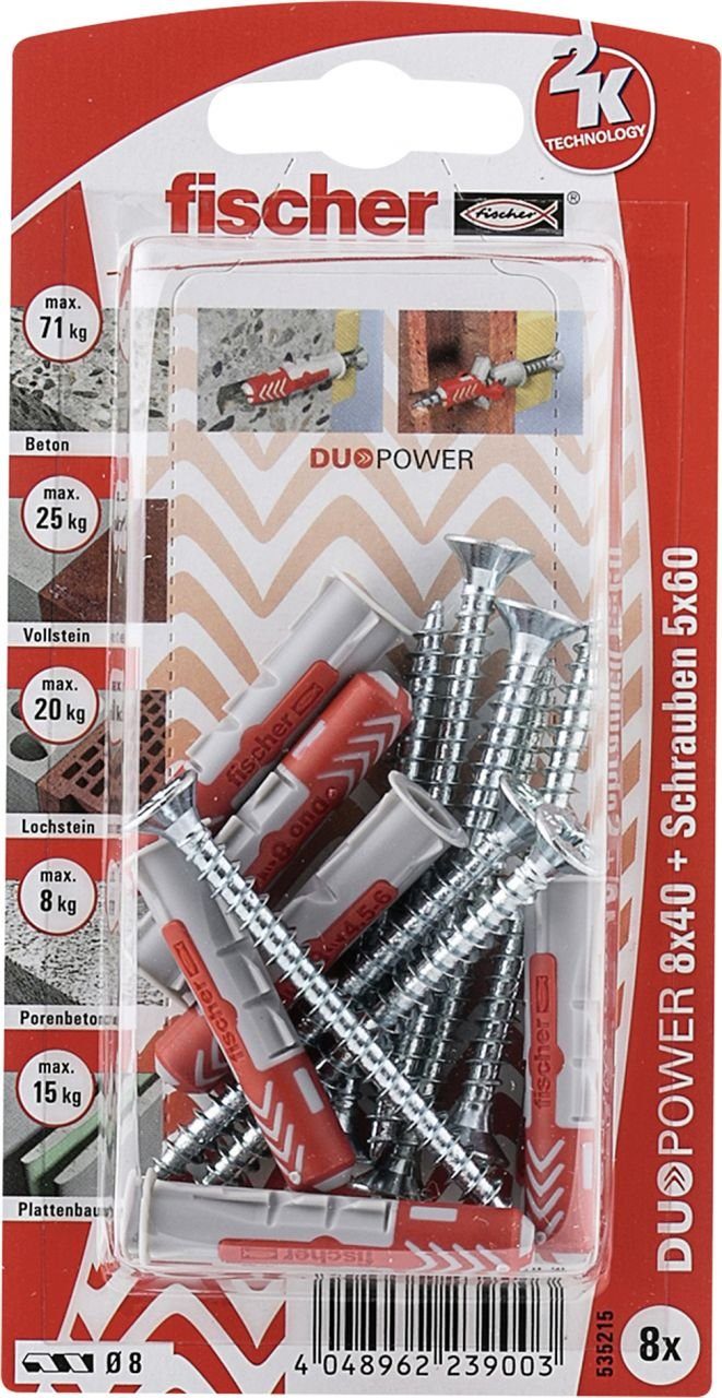 Fischer Befestigungstechnik fischer Schrauben- und Dübel-Set Fischer Dübel-Set Duopower 8.0 x 40 mm - 8 Stück