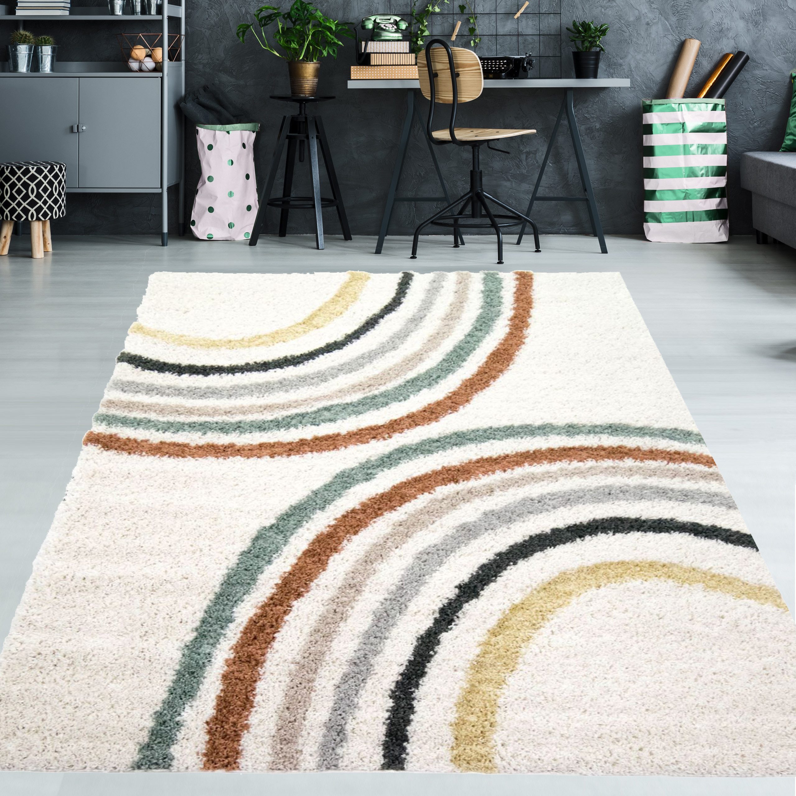 Teppich Hochflor Teppich mit Halbkreis Mustern, TeppichHome24, rechteckig, Höhe: 30 mm