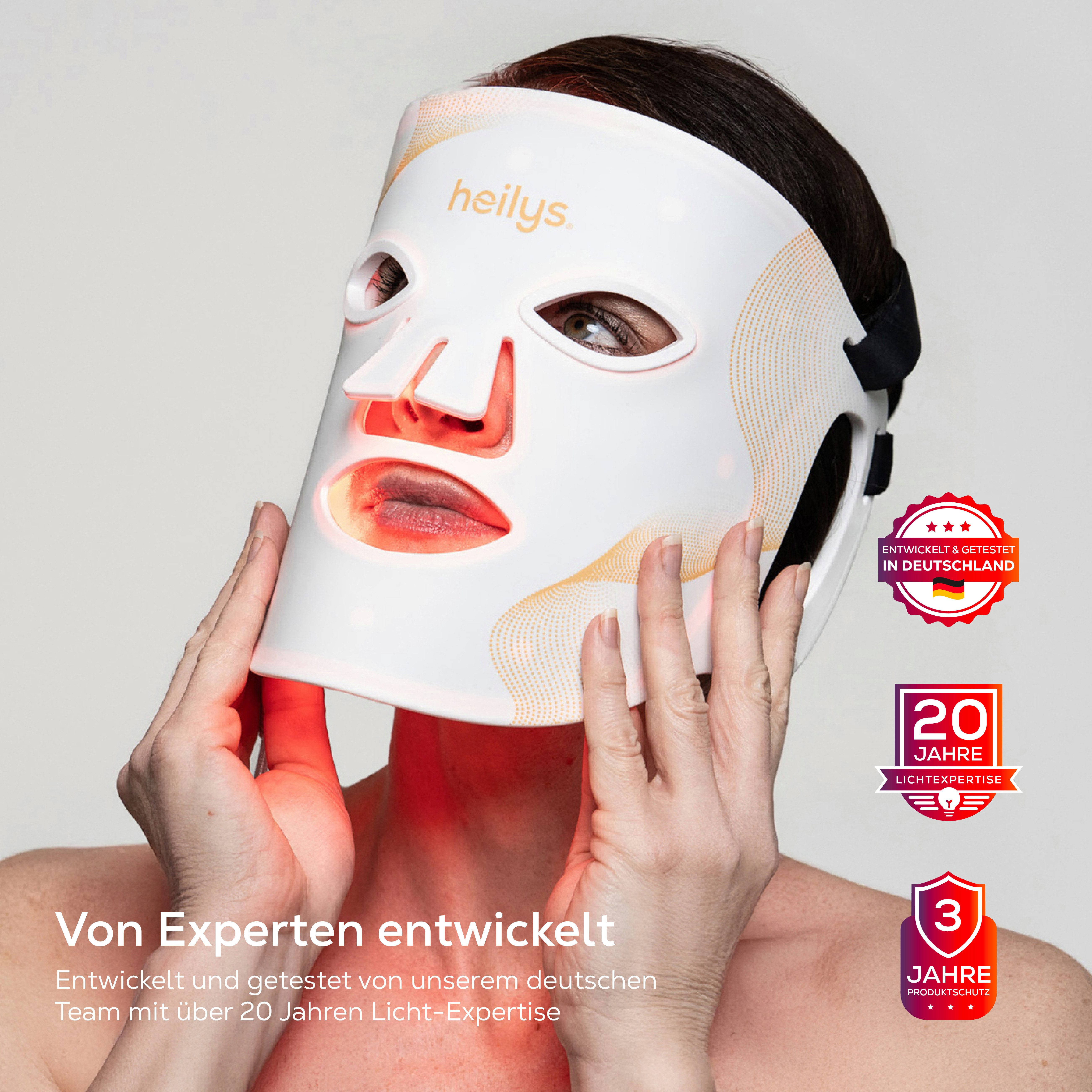 heilys® LED-Gesichtsmaske heilys® FaceMask 2.0, Lichttechnologie für Hautpflege zuhause, Rotlicht Infrarot, Blue-Light Spot, kabellos, RoHS-konform