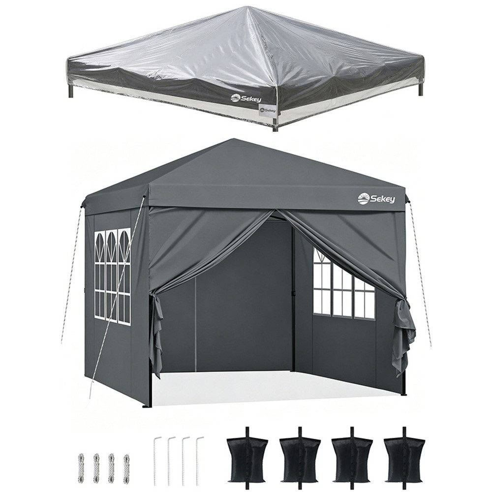 Sekey Faltpavillon 3x3 m Gartenpavillon mit 4 Seitenteilen und Wasserdichtes Ersatzdach, mit 4 Seitenteilen, Pavillon Pop Up Partyzelt, Regenschutz Plane für Gartenzelt