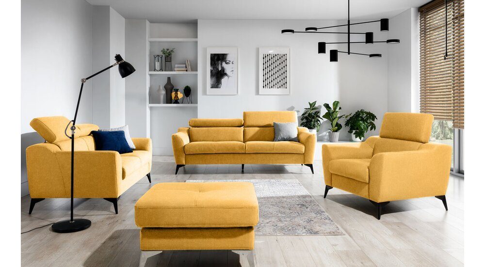 Stylefy (Set Sofa, Sessel, Raum Sofa, Couchgarnitur), inklusive 2-Sitzer frei Relaxfunktion, 3-Sitzer (4-tlg), Polstergarnitur Hocker im stellbar Pendleton, Kopfteilverstellung, aus bestehend mit und