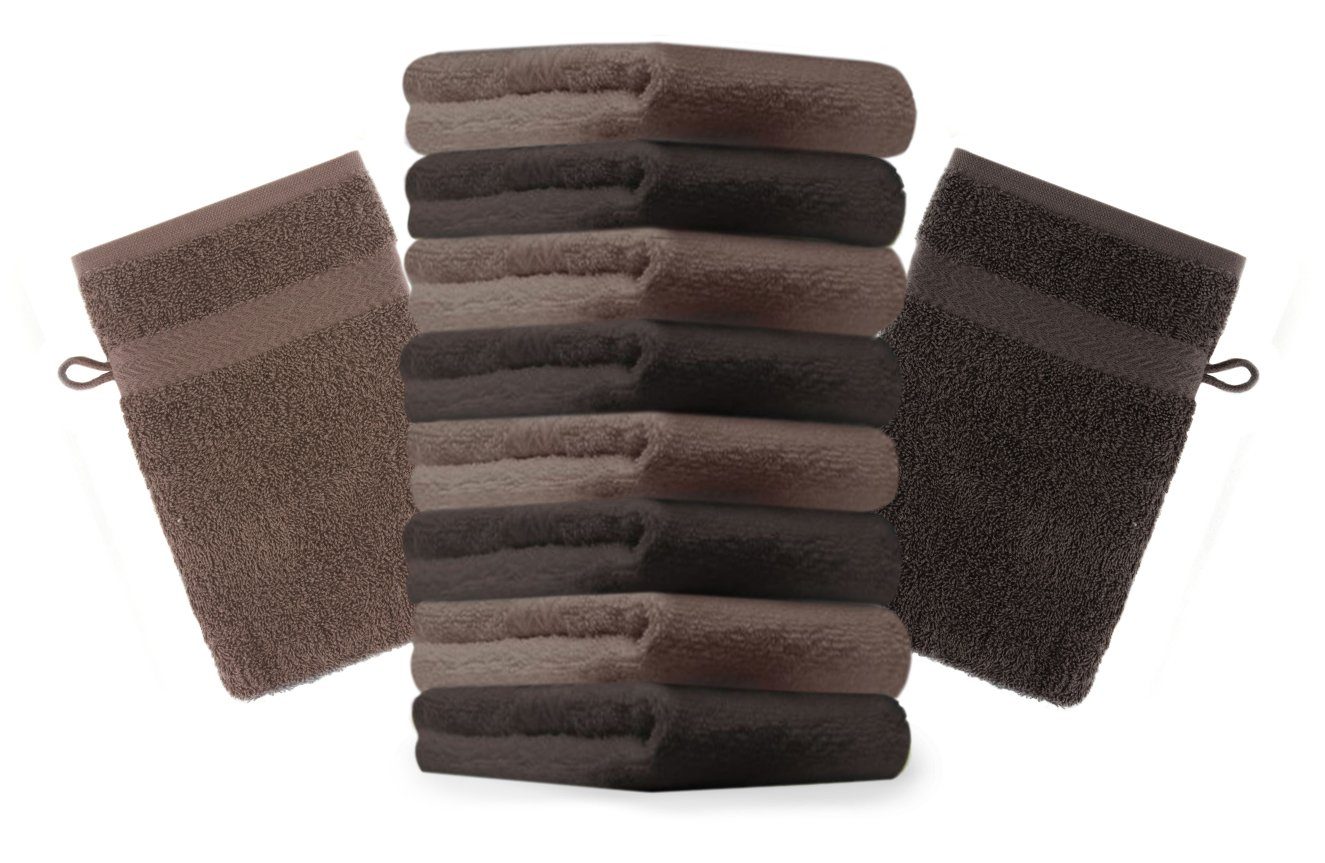 Betz Waschhandschuh 10 Stück Waschhandschuhe Premium 100% Baumwolle Waschlappen Set 16x21 cm Farbe dunkelbraun und nussbraun (10-tlg)