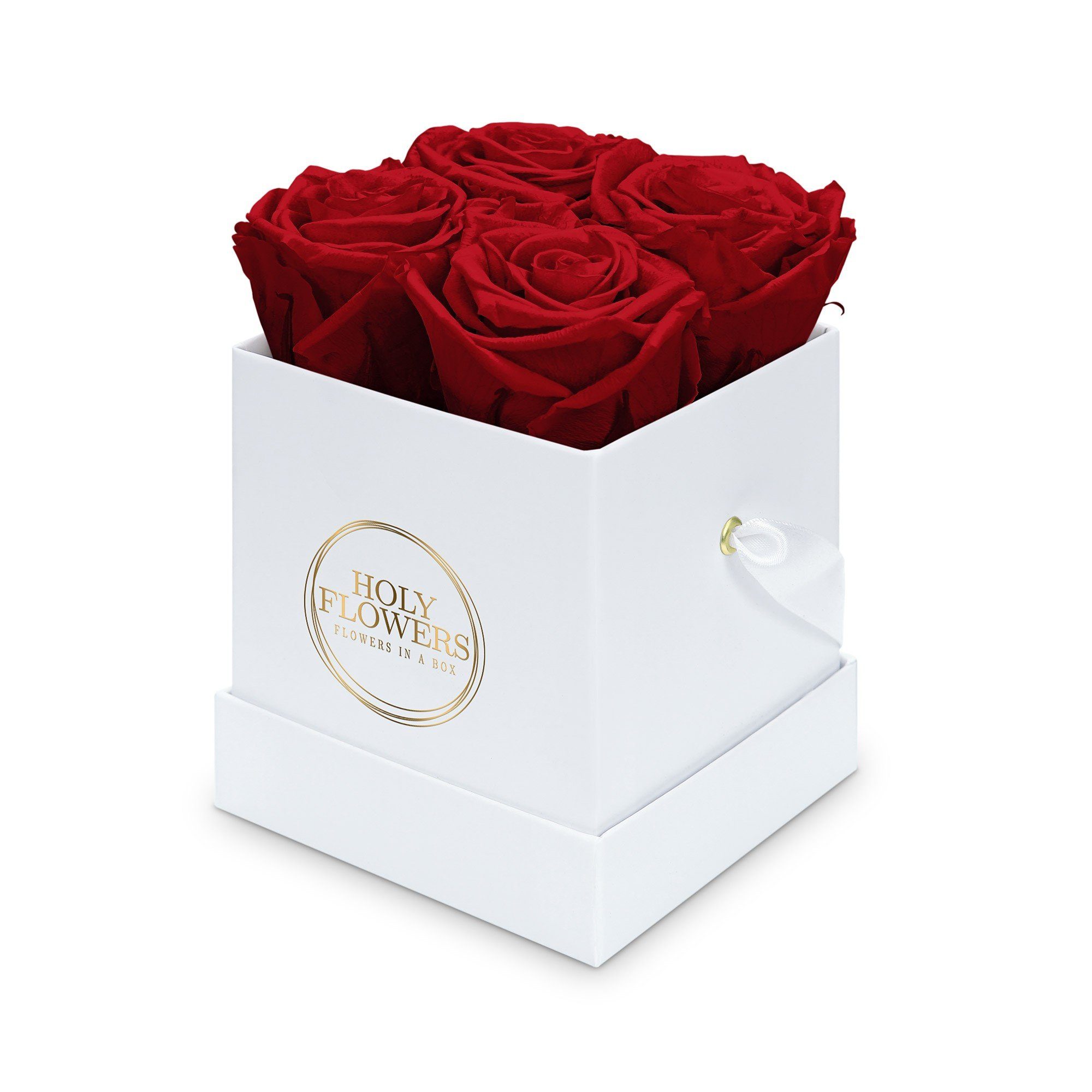 Kunstblume Eckige Rosenbox in weiß mit 4 Infinity Rosen I 3 Jahre haltbar I Echte, duftende konservierte Blumen I by Raul Richter Infinity Rose, Holy Flowers, Höhe 11 cm Heritage Red