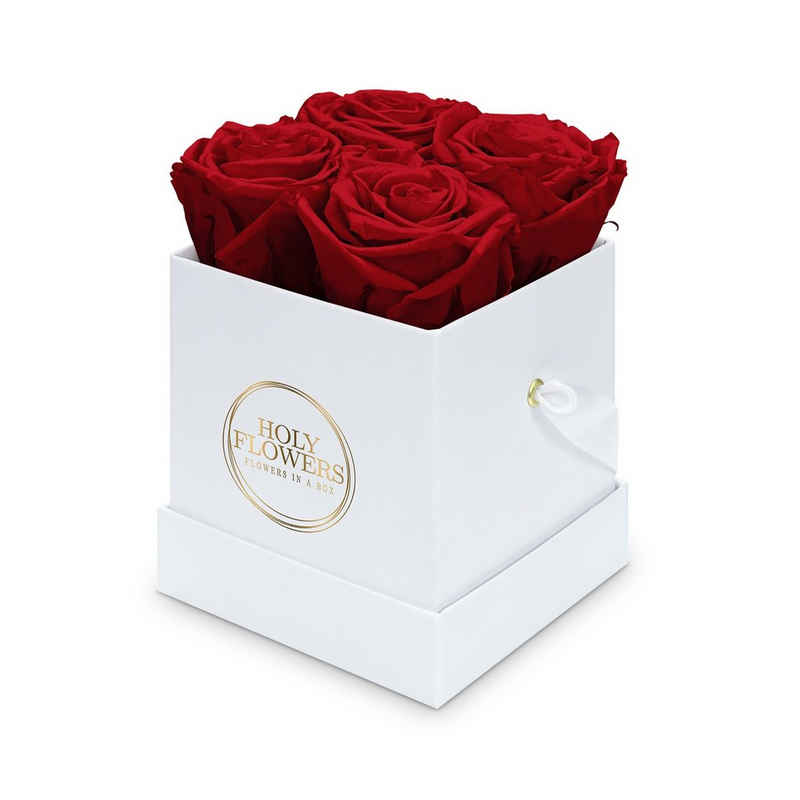 Kunstblume Eckige Rosenbox in weiß mit 4 Infinity Rosen I 3 Jahre haltbar I Echte, duftende konservierte Blumen I by Raul Richter Infinity Rose, Holy Flowers, Höhe 11 cm