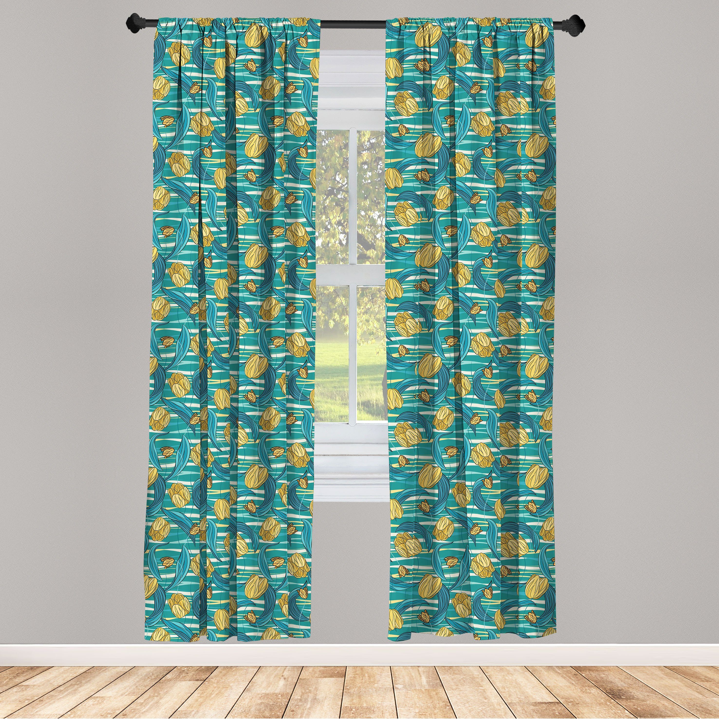 Gardine Vorhang für Wohnzimmer Schlafzimmer Dekor, Abakuhaus, Microfaser, Blumen Tulip Blumen und Mosaik-Kunst