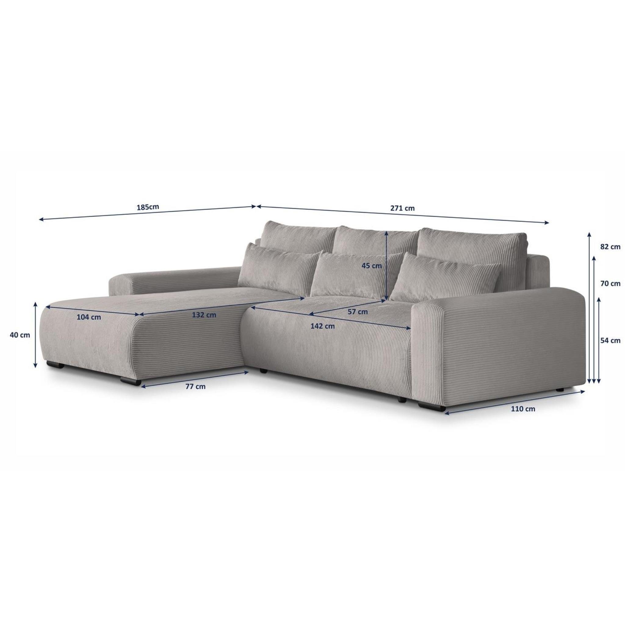 Beautysofa inkl. Corner Design, Benny, Schlaffunktion, aus Ecksofa Cordstoff stilvoll Sofa im Polsterecke modernes L-förmiges Wellenfedern, Bettkasten,