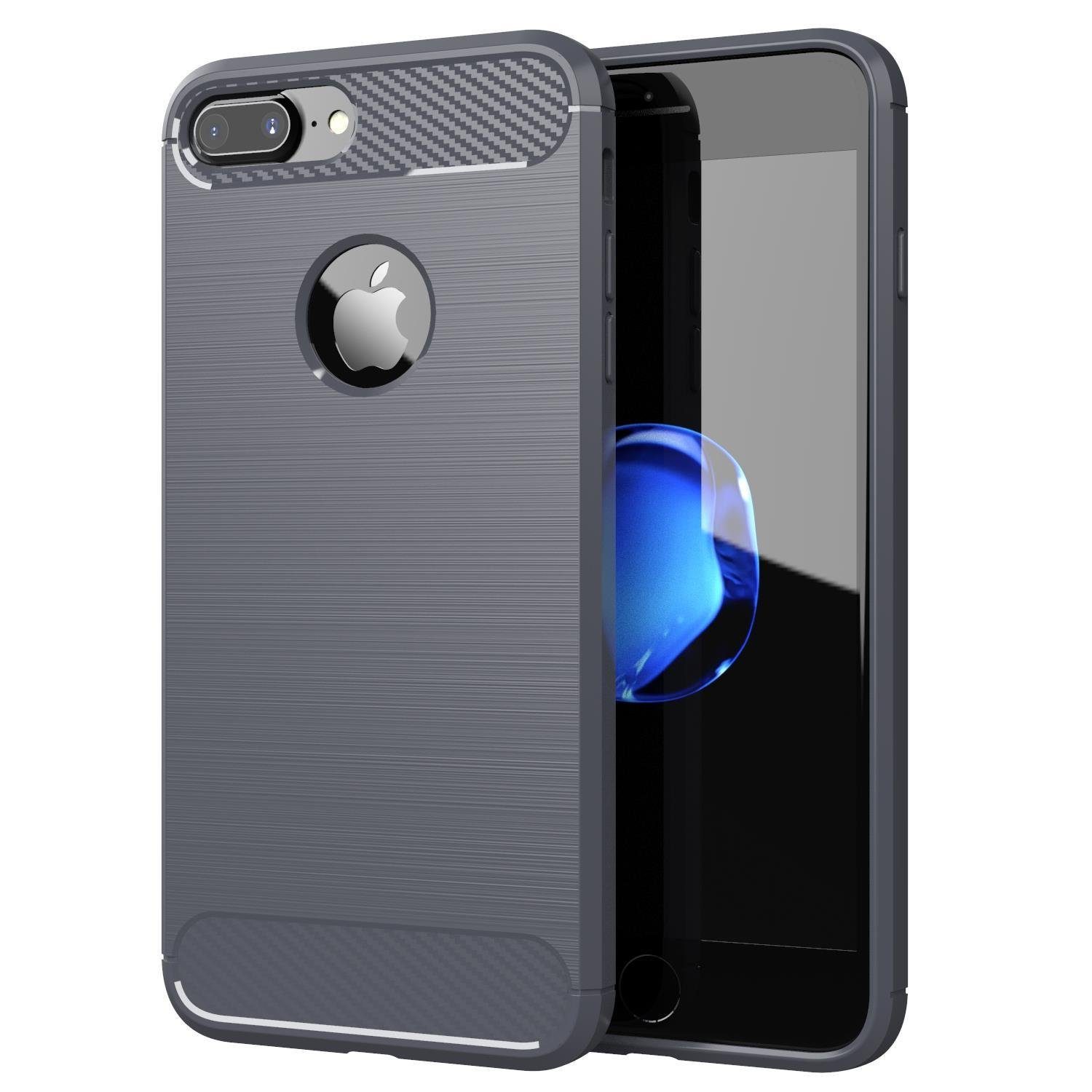 cadorabo-handyhuelle-tpu-ultra-slim-carbon-edelstahl-kombi-apple-iphone-8-plus-flexible-ultra-slim-tpu-silikon-handy-schutzhuelle-back-cover-bumper-brushed-  ...