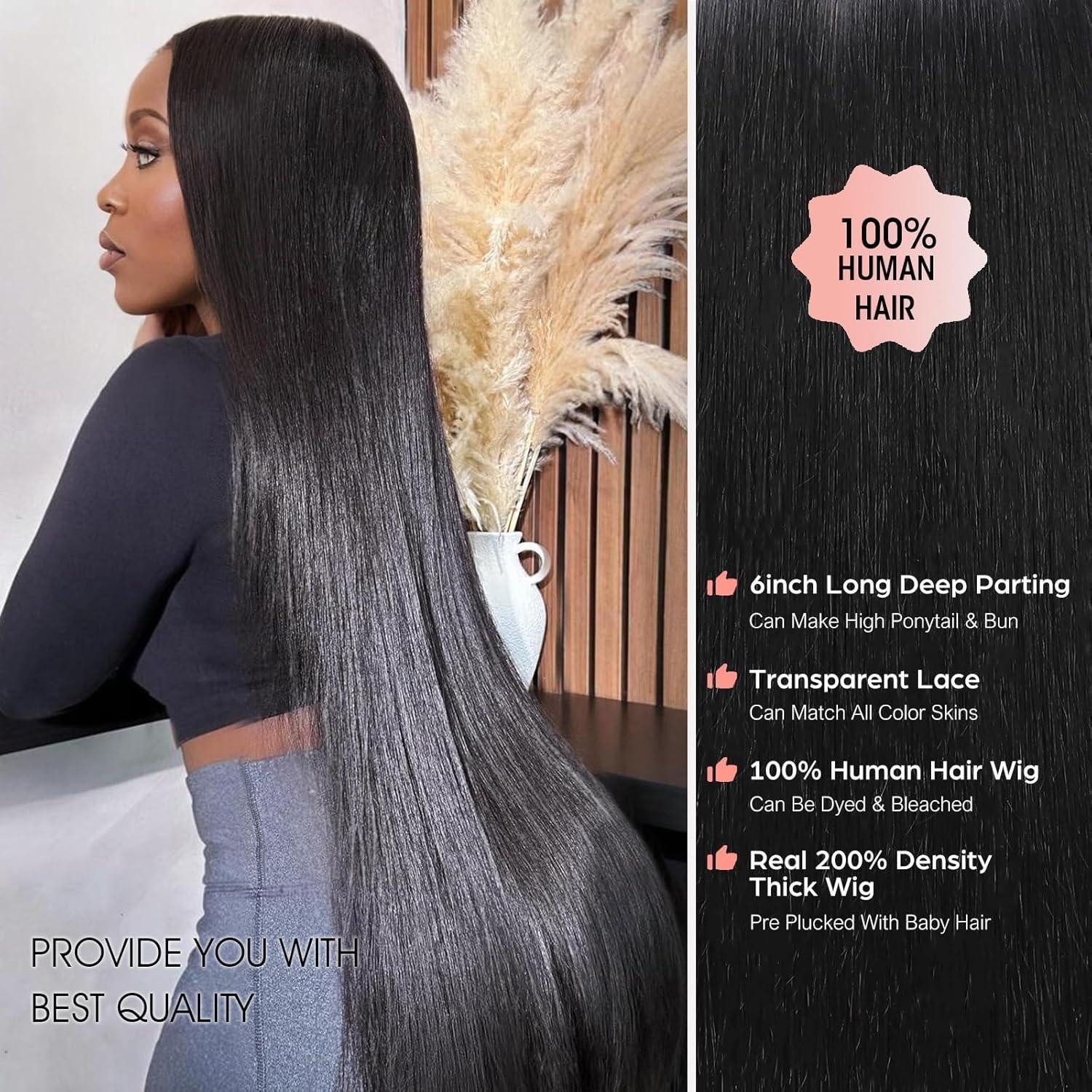 LuxusKollektion Echthaarperücke Perücke Echthaar Damen Brasilianer 65 cm 13x6 Lace Front Natural Color