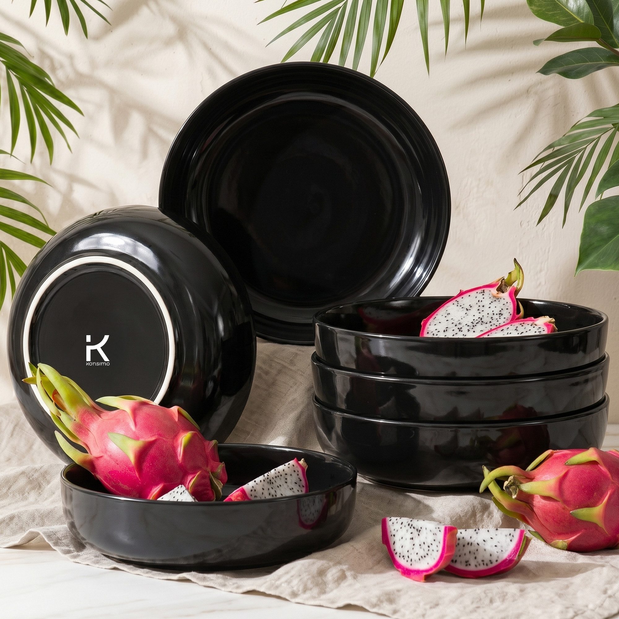 KONSIMO® Teller-Set VICTO Tafelservice hergestellt in der EU (6-tlg), 6 Personen, Steingut, spülmaschinengeeignet, mikrowellengeeignet, 6x Suppenteller