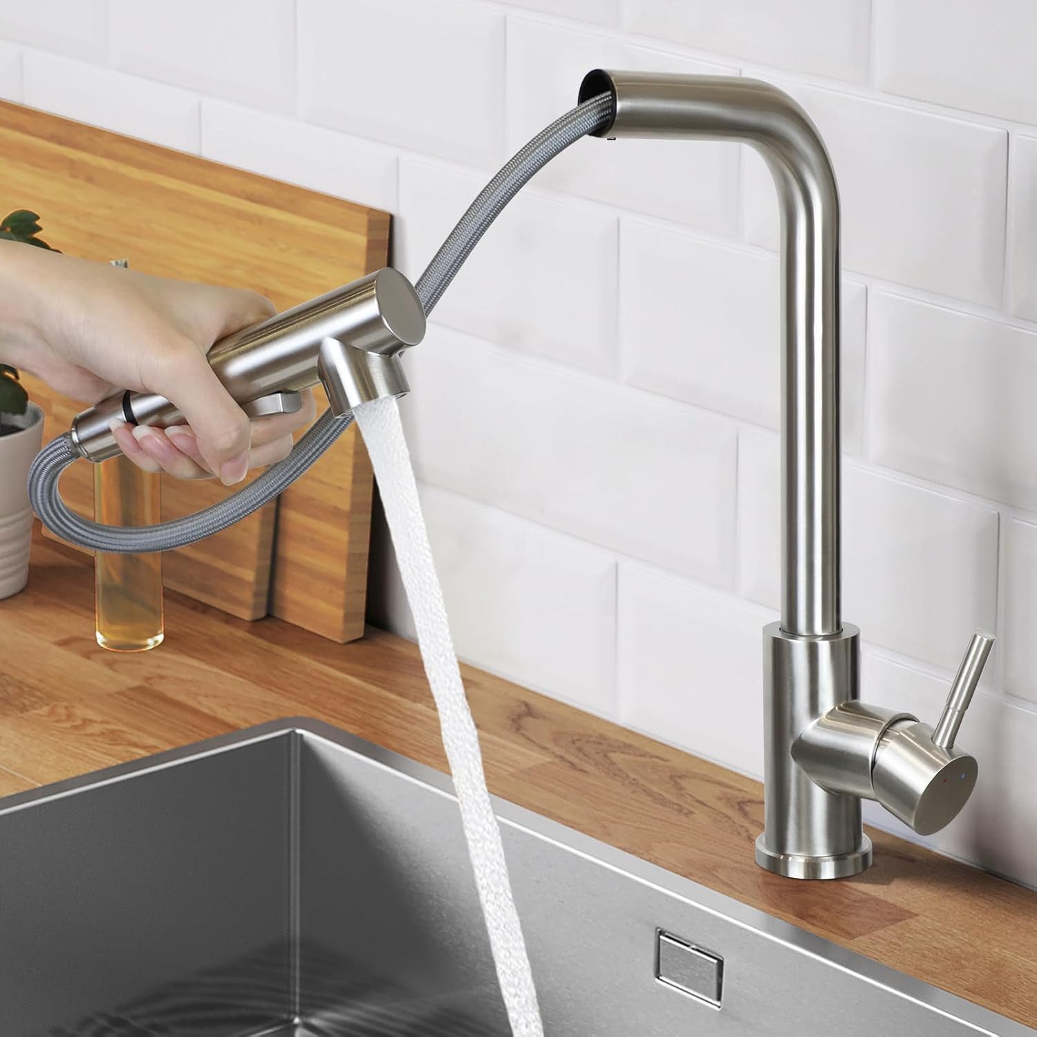 Nettlife Küchenarmatur Spültischarmatur Ausziehbar 360° Drehbar Edelstahl mit 2 Strahlarten (1-St) für Einhebelmischer Mischbatterie Wasserhahn Küche