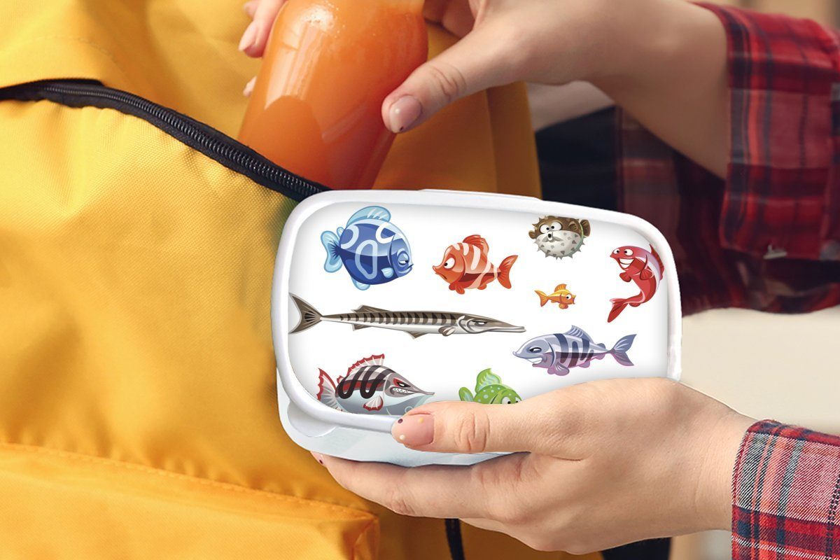 animierten und weiß Fischen, Illustration Erwachsene, Lunchbox für (2-tlg), MuchoWow Jungs Brotbox Mädchen für Eine von Kunststoff, und zehn Kinder Brotdose,