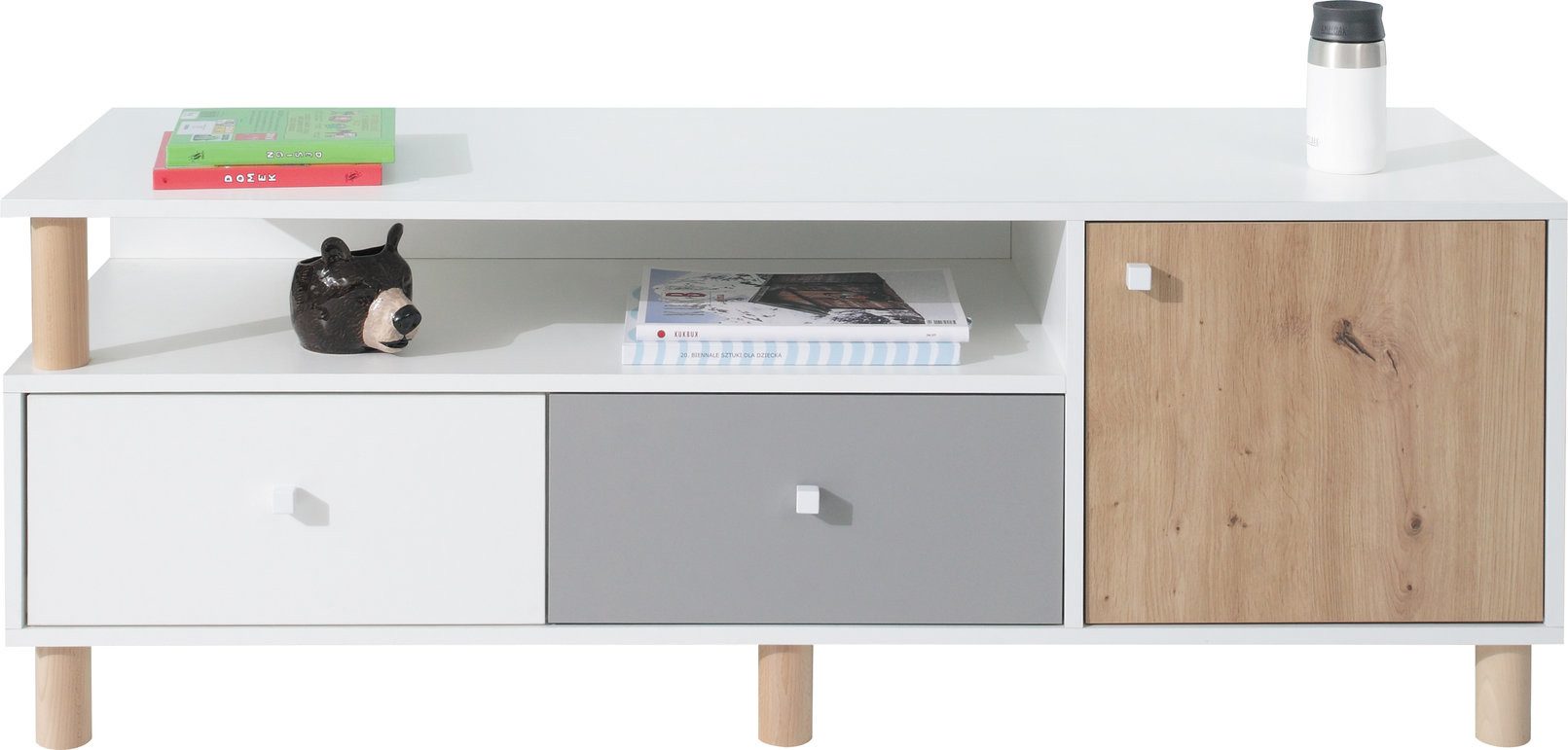 Masseno Lowboard SANNIO 140 cm TV-Schrank mit 2 Schubladen und 1 Türen Weiß