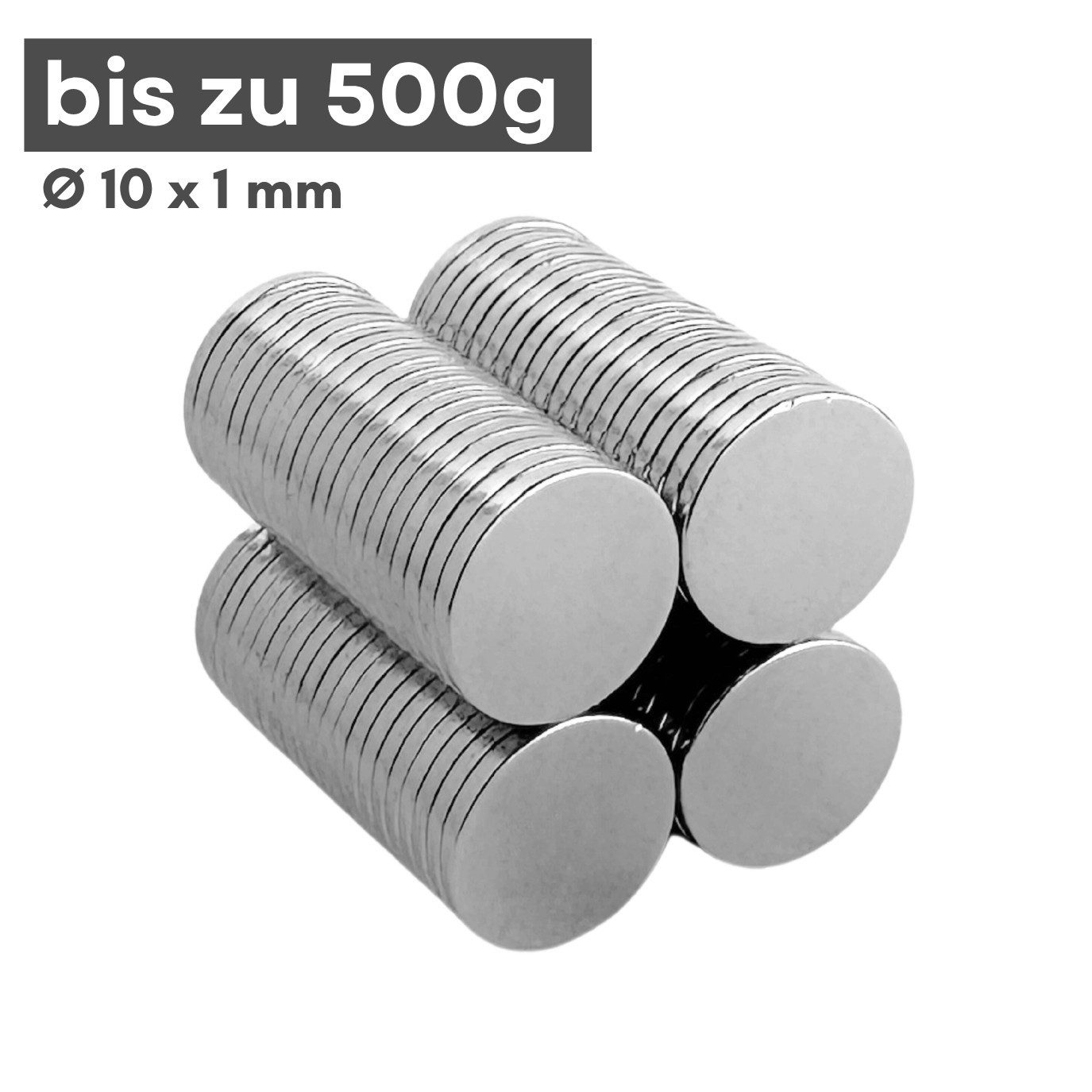 MaajeeKuto Magnet Neodym Scheibenmagnet 10x1mm N38 Supermagnet Ni-Cu-Ni 500g Haftkraft (100-St)