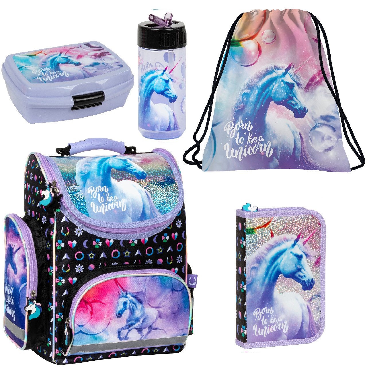 DERFORM Ранці Einhorn Unicorn 5 tlg. Set - Tornister Federtasche Turnbeutel Brotdose (5-tlg)