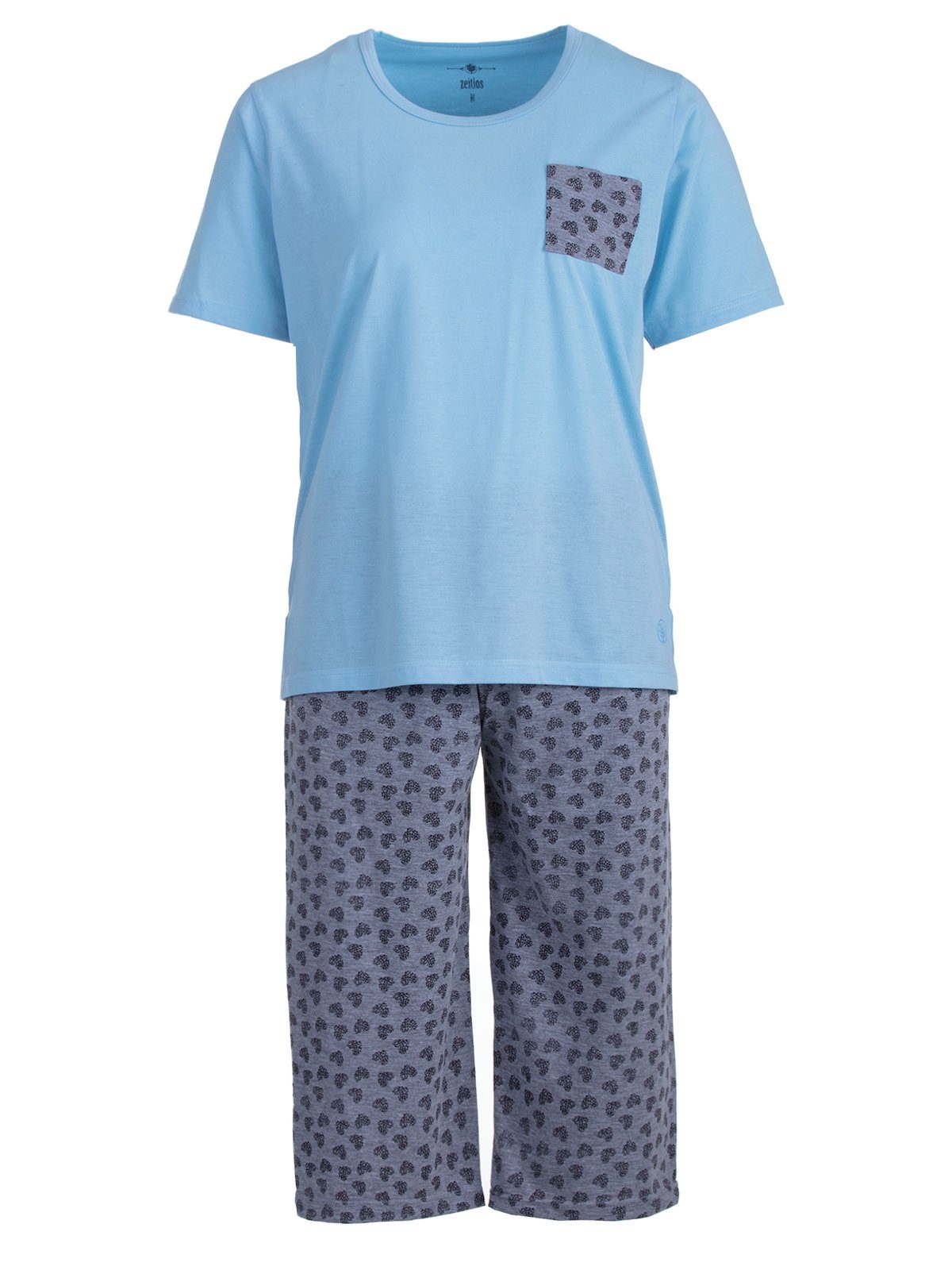 zeitlos Schlafanzug Pyjama Set Capri- Herzen blau
