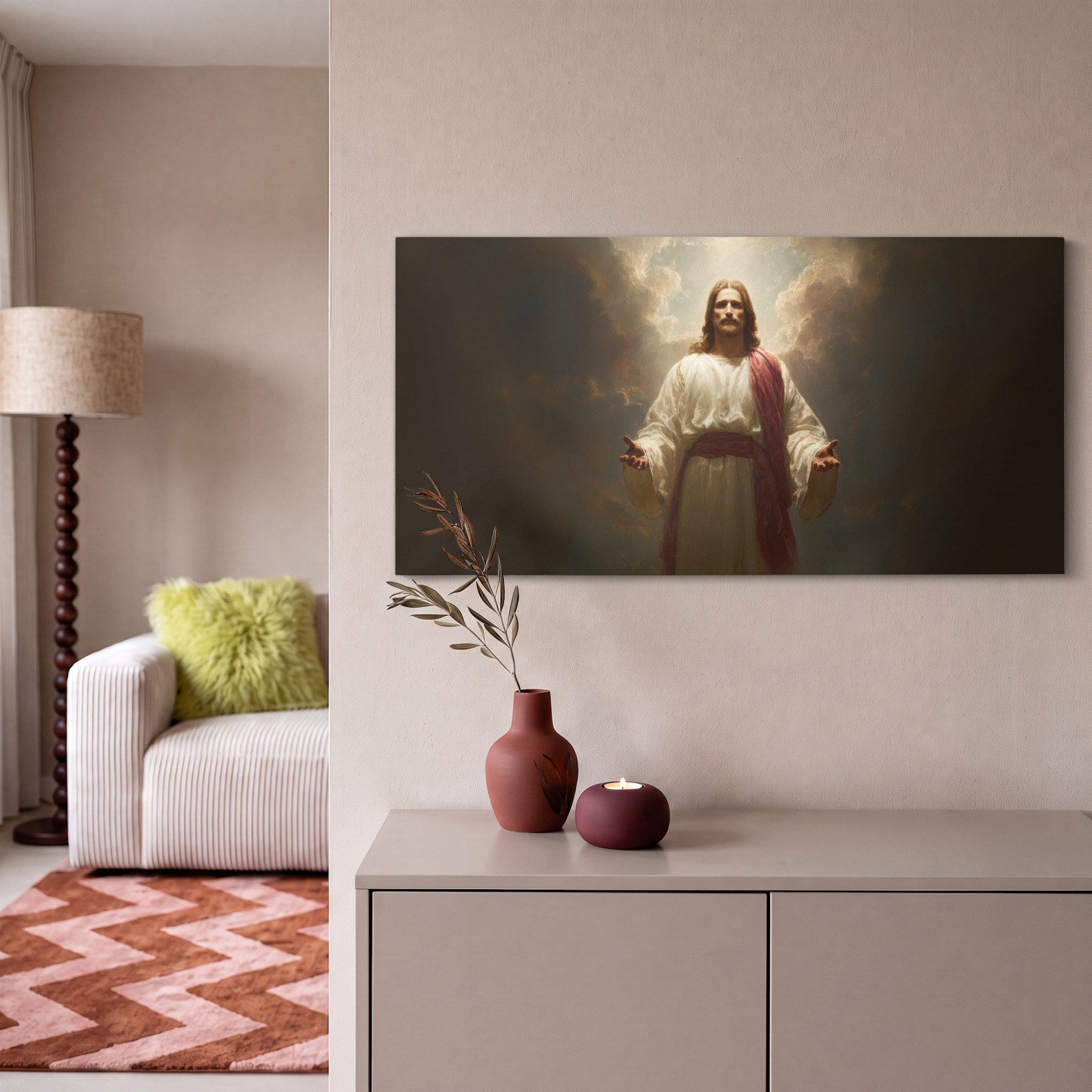 OneMillionCanvasses® Leinwandbild Panorama Himmel - Sonnenlicht - Jesus - Rot, Fotodruck (1 St), Wandbild, Deko Schlafzimmer Wohnzimmer Flur 40x20 cm – Bild 2 von 5