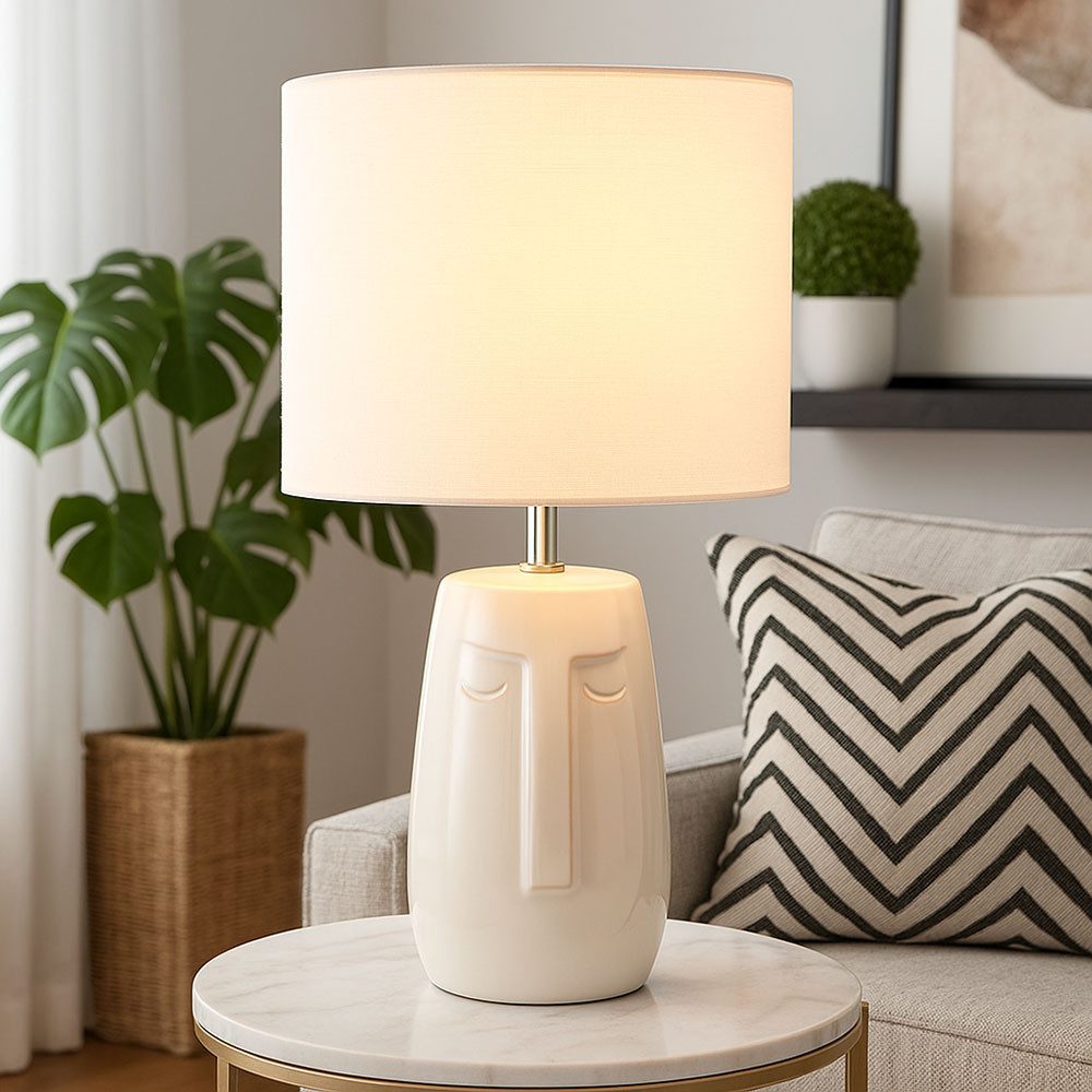 FISCHER & HONSEL Tischleuchte, Leuchtmittel nicht inklusive, Tischlampe Nachttischleuchte Keramik Stoffschirm weiß E14 H 39 cm