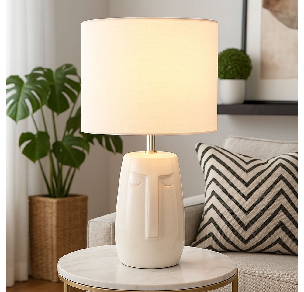 FISCHER & HONSEL Tischleuchte, Leuchtmittel nicht inklusive, Tischlampe Nachttischleuchte Keramik Stoffschirm weiß E14 H 39 cm