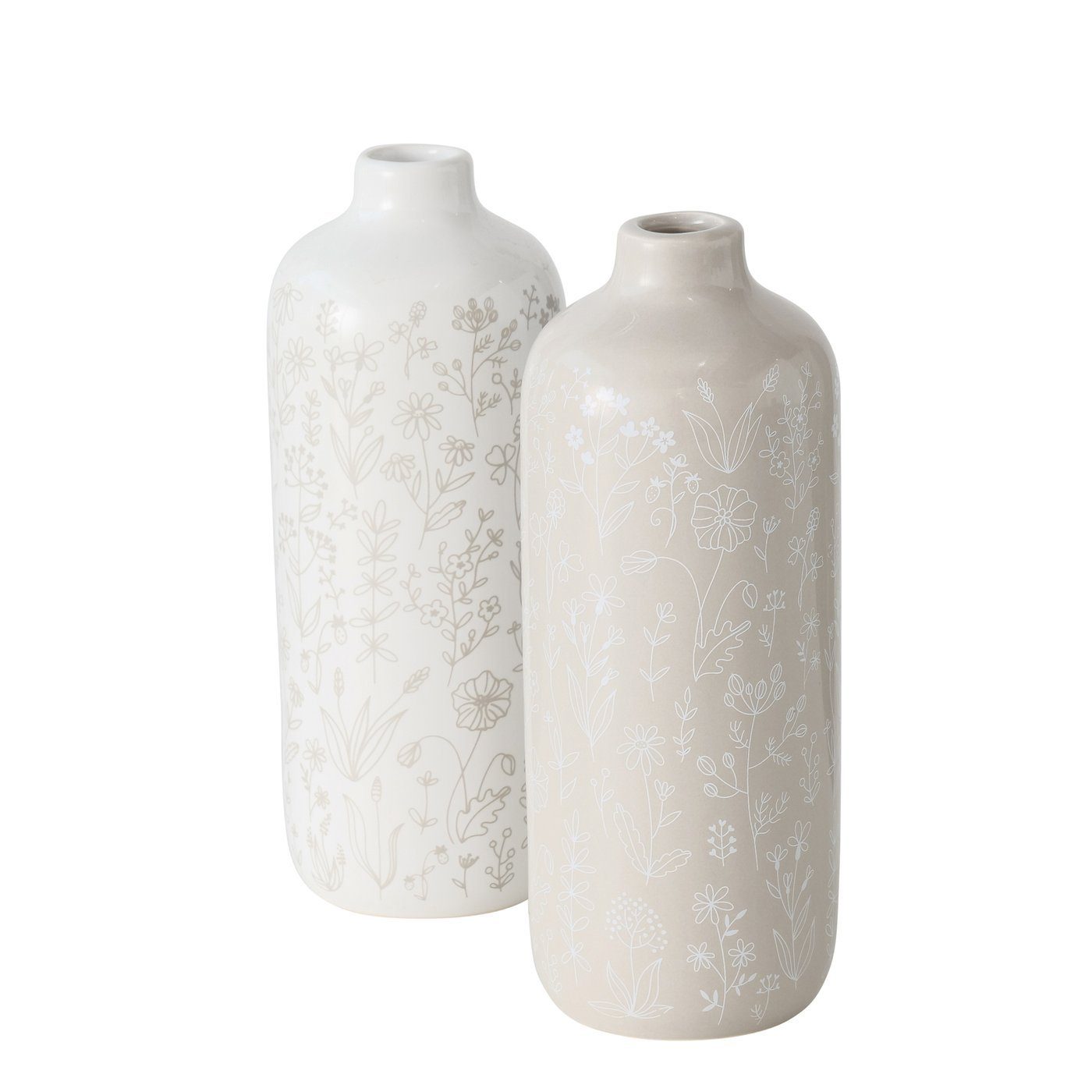 BOLTZE 2er Set aus St) Dekovase Keramik "Sanela" hellbraun/weiß, Blumenvase in Vase (2