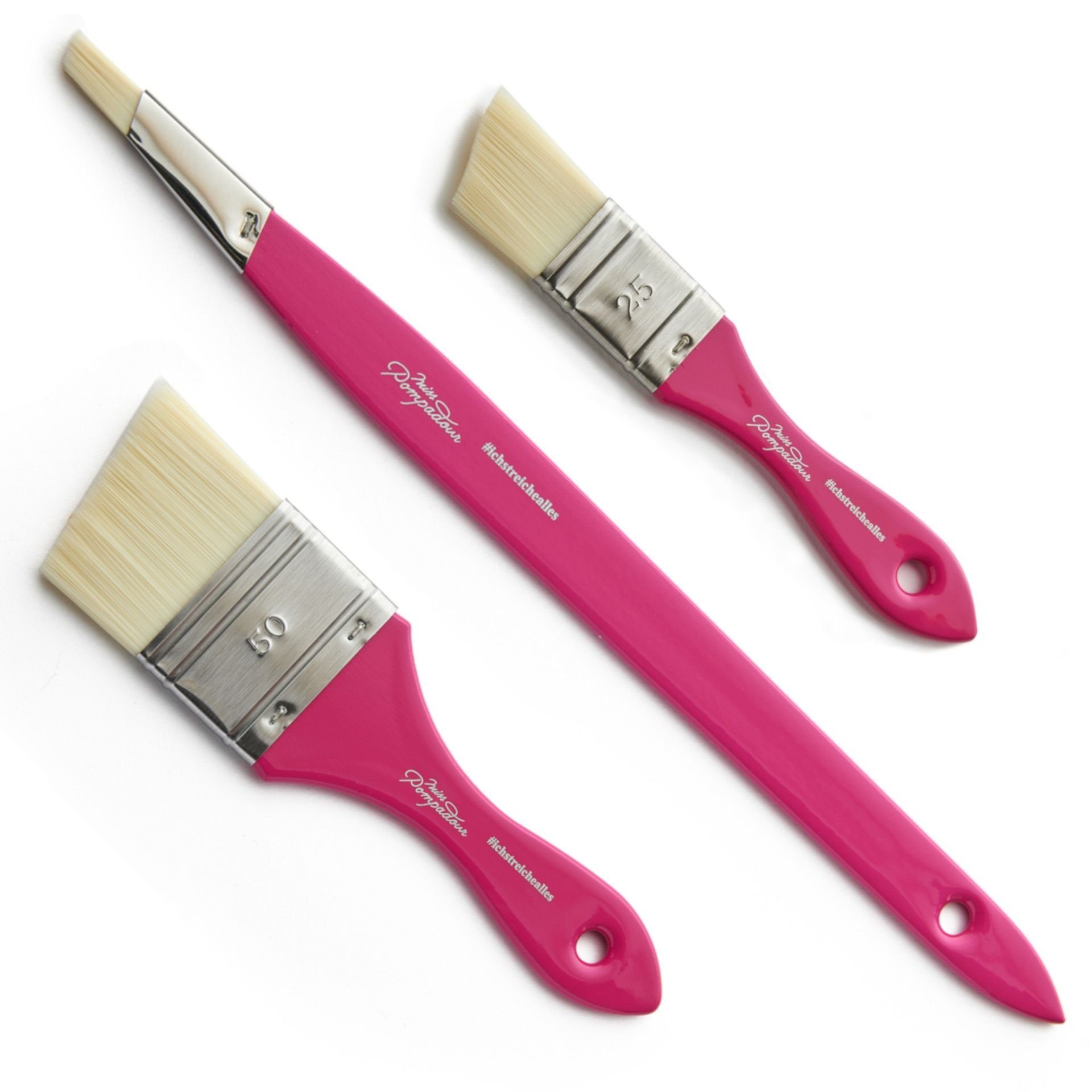 MissPompadour Pinsel langlebig & streifenfreier Flachpinsel - für Lack, Lasur, (3er Set, Breite 12mm,25mm,50mm), Malerpinsel für Kreidefarbe, Holzfarbe, Wandfarbe