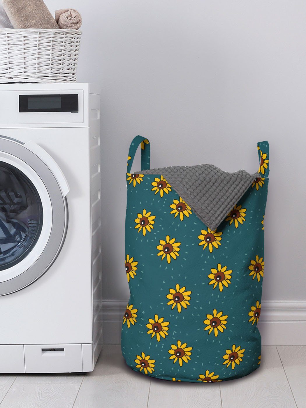 Abakuhaus für mit Griffen Wäschekorb Wäschesäckchen Sonnenblume Kinder Kinder Natur Waschsalons, Kordelzugverschluss Stil