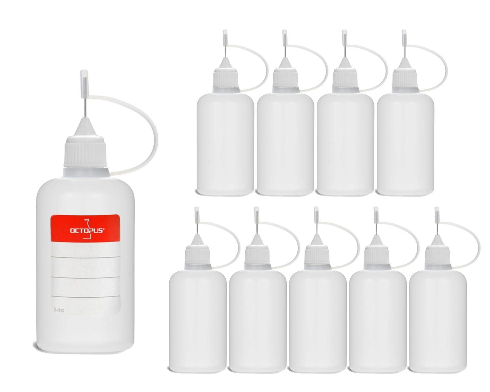 OCTOPUS Kanister 10 Plastikflaschen 50ml LDPE, G14, Tropfverschluss Nadelkappe, weiß