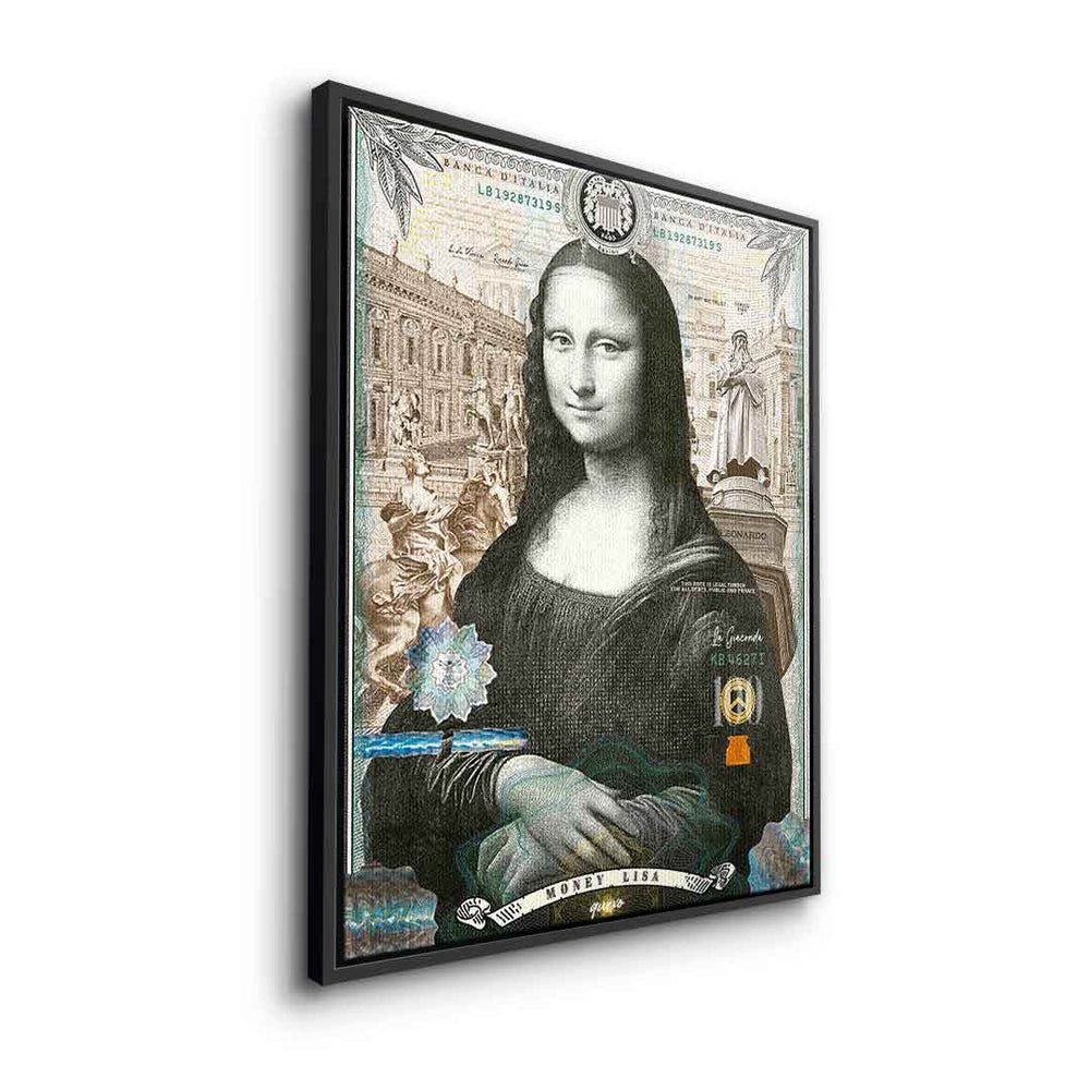 Art Leinwandbild Lisa Mona Lisa Pop Rahmen Money Leinwandbild, DOTCOMCANVAS® schwarzer Porträt