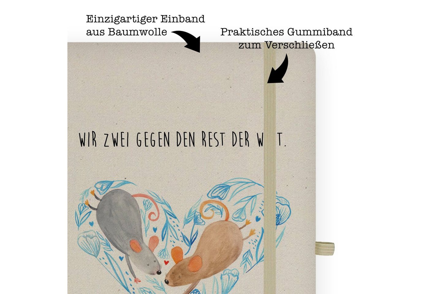Thumbnail - Mr. & Mrs. Panda Notizbuch Mäuse Herz - Transparent - Geschenk, Ehemann, Skizzenbuch, Jahrestag, Mr. & Mrs. Panda, Bezau...