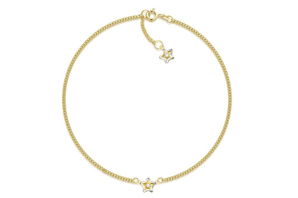 Silberkettenstore Fußkette Fußkette Panzer 1,7mm mit 2 Sternanhängern - echt 585 Gold