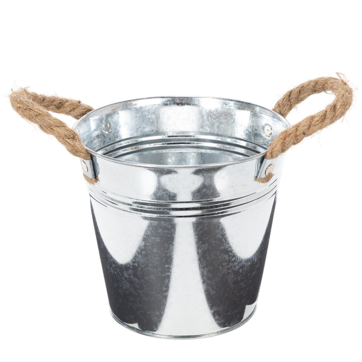 Florists Products Übertopf Metalleimer glänzend mit Seilgriffen für Pflanzendeko