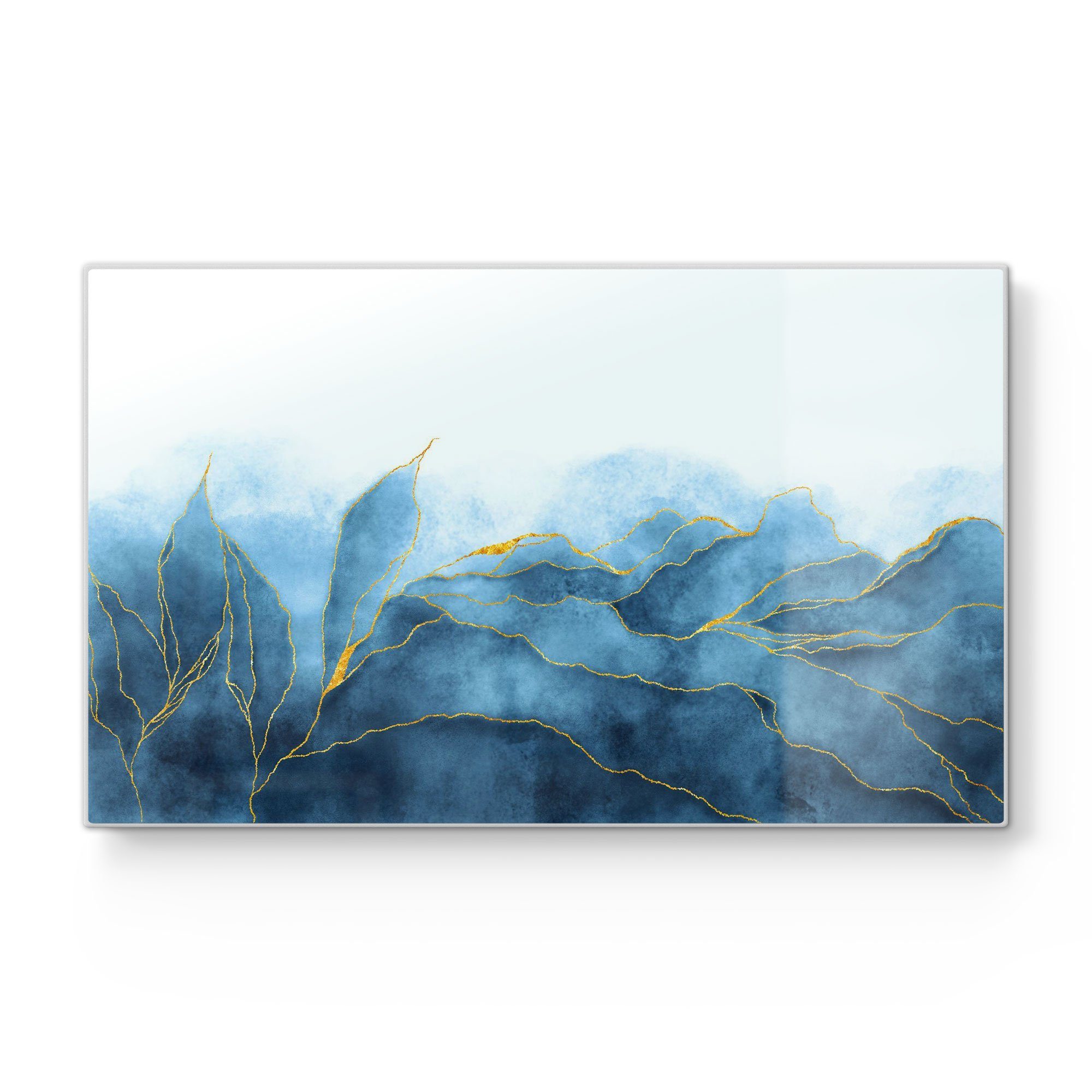 DEQORI Schneidebrett 'Blauer Wasserfarbverlauf', Glas, Platte Frühstücksbrett Schneideplatte