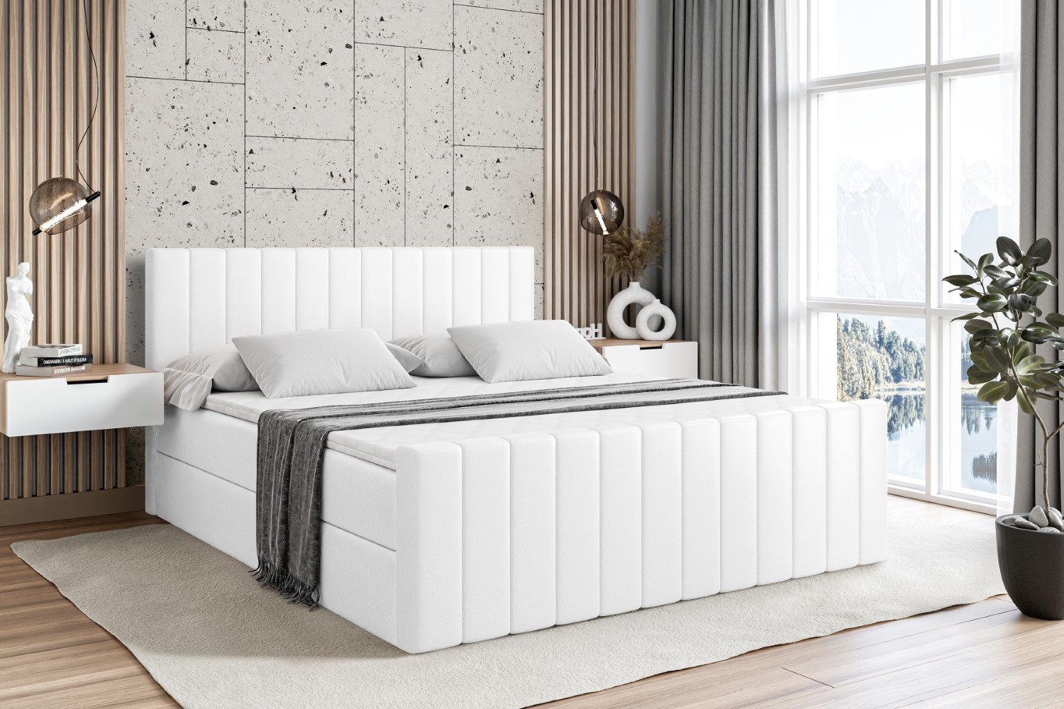 ALTDECOR Boxbett EDITA-Z (Multipocket-Matratze H4, H3 Matratze Bonellfederung, Topper, Kopfteil), Doppelbett mit Fußteil