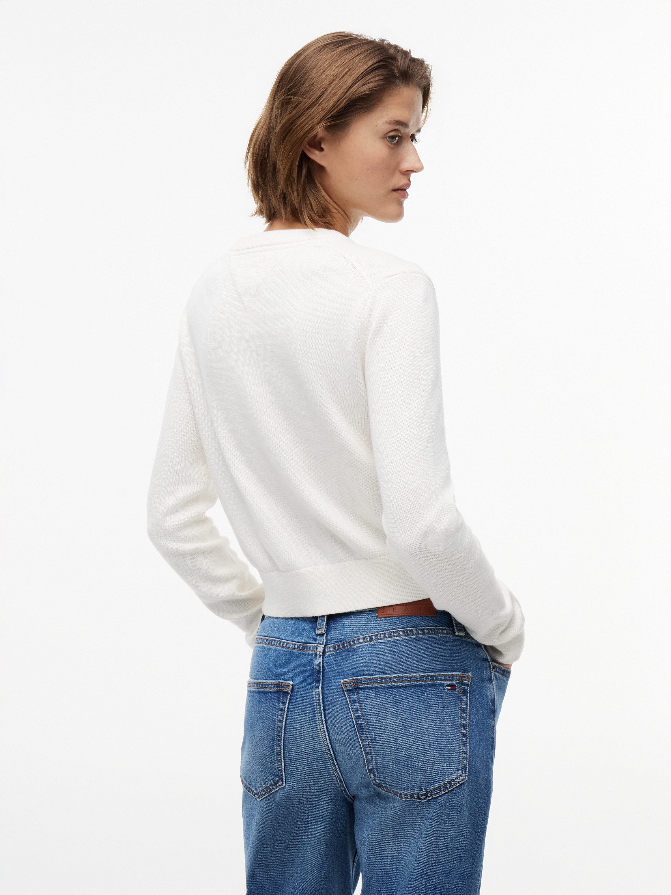 Tommy Jeans Rundhalspullover TJW FLAG CREW NECK SWEATER EXT Baumwolle, Flag Strickmuster