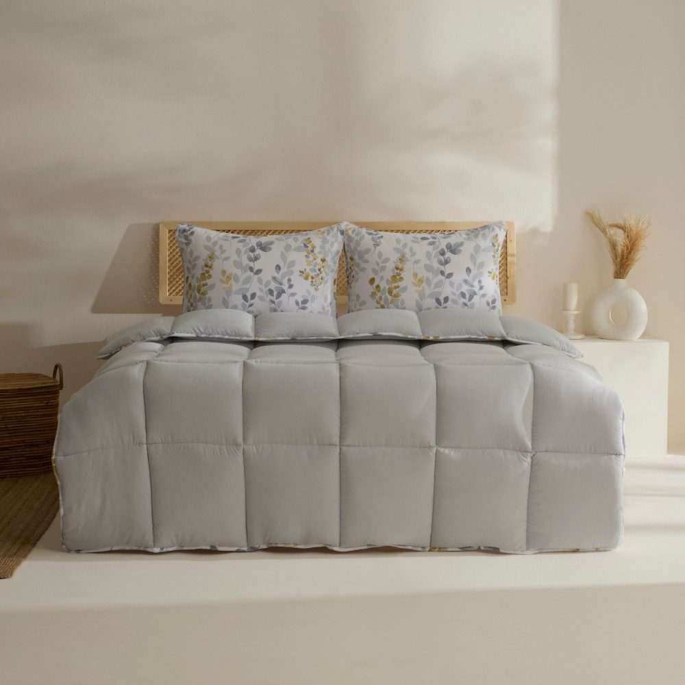 Karaca Bettwäsche Karaca Leaf Graues Doppel Comforter Bettdecke Set 200x200 günstig online kaufen