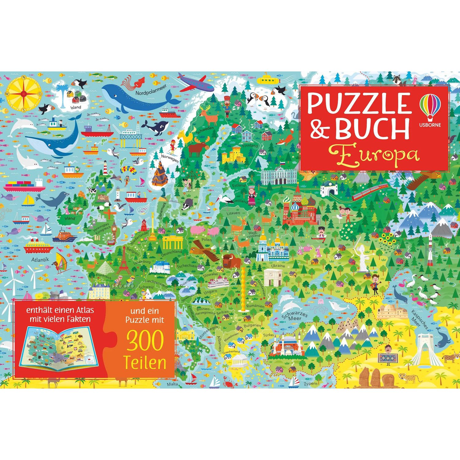 Usborne Verlag Puzzle Puzzle & Buch: Europa, 300 Puzzleteile