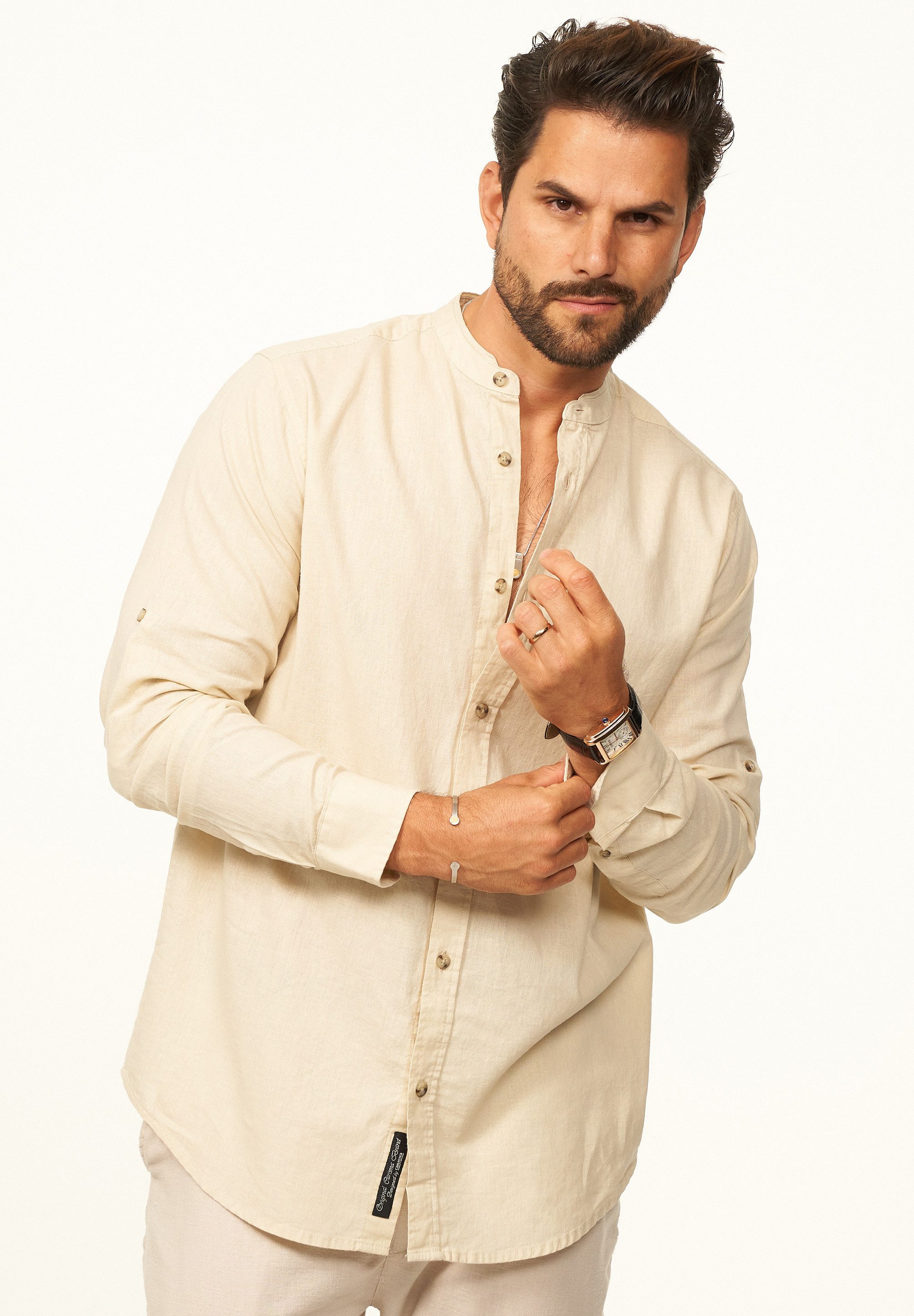 behype Langarmhemd aus Leinen im Regular-Fit Sommerhemd Herren Leinenhemd F günstig online kaufen