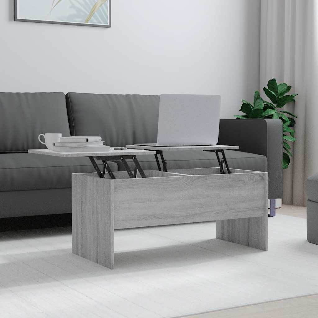 furnicato Couchtisch Moderner 102 x 50,5 x 46,5 cm in Grau Sonoma aus (1-St), Wohnzimmertisch mit Ablagefächern und höhenverstellbarer Tischplatte