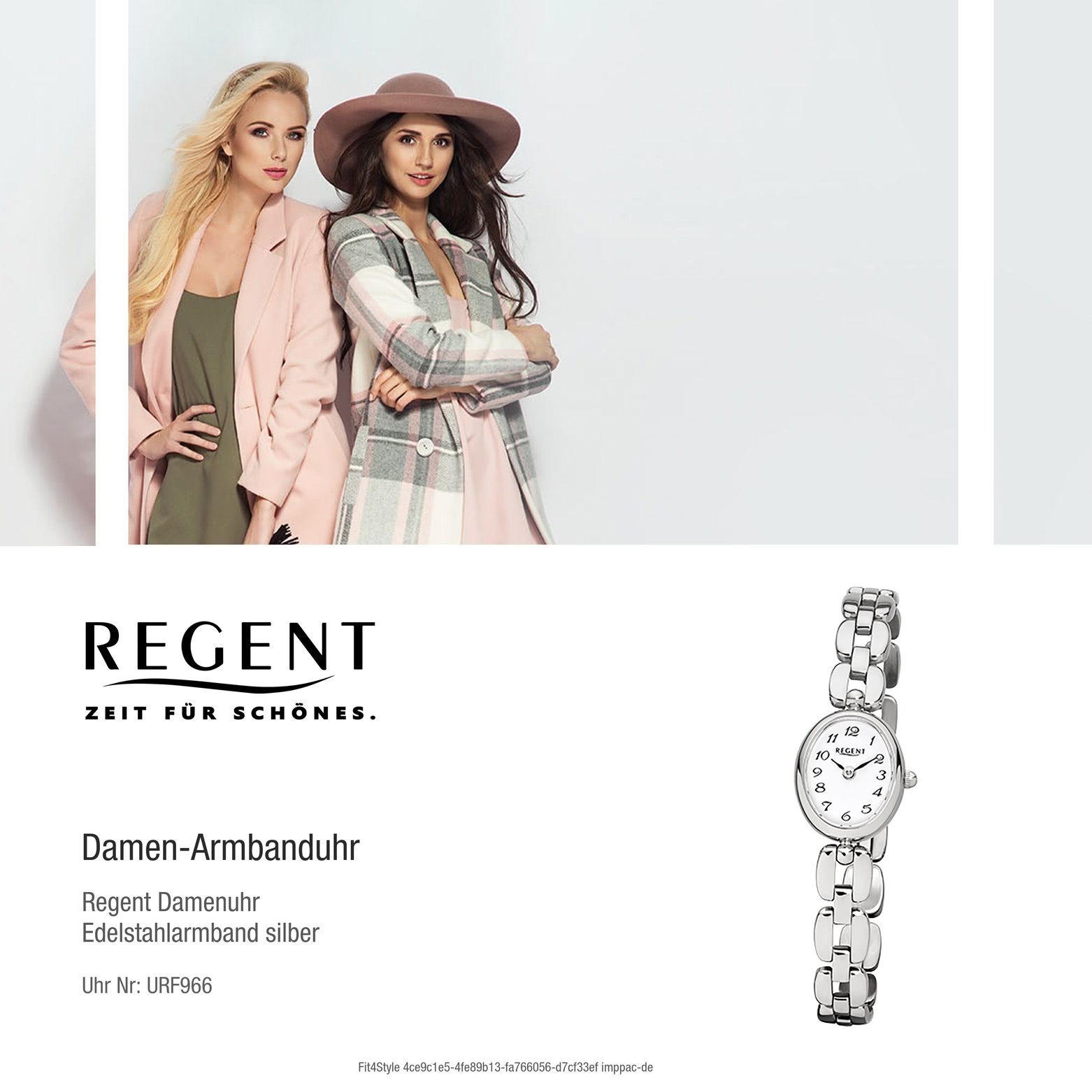 19x16mm), Analog Damen-Armbanduhr oval, Armbanduhr Quarzuhr Regent Damen Edelstahlarmband F-966, (ca. klein Regent silber